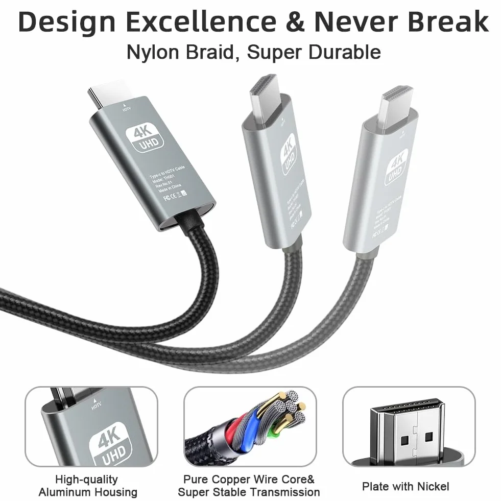 AXFEE Kabel USB C do HDMI 2 m 4K 60 Hz Ultra High Speed UHD