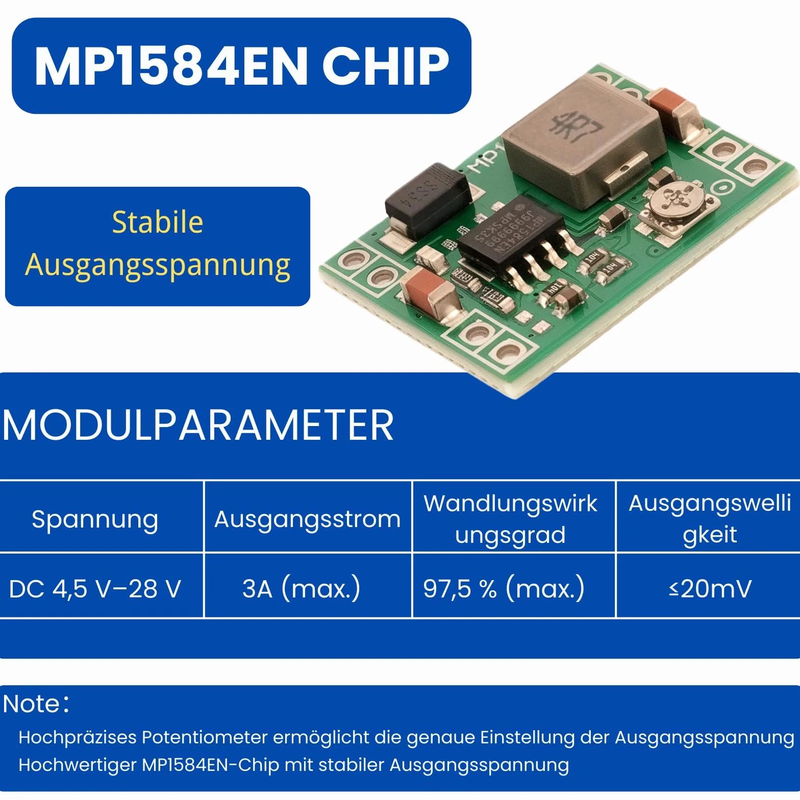 MP1584EN DC-DC Buck Converter 4,5-28 V do 0,8-20 V Step Down regulowany przetwornik 6 sztuk