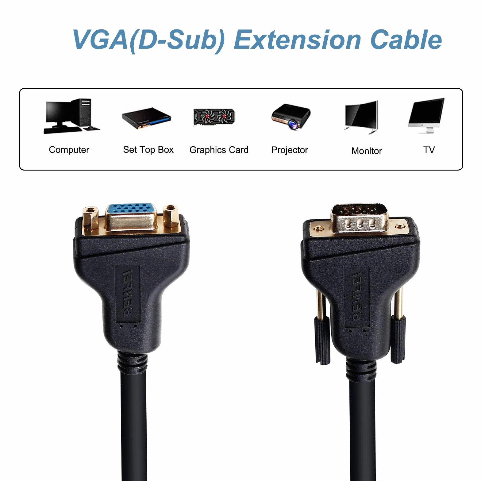 BENFEI Przedłużacz VGA, kabel VGA męski na żeński, 1,8 metra/6 stóp