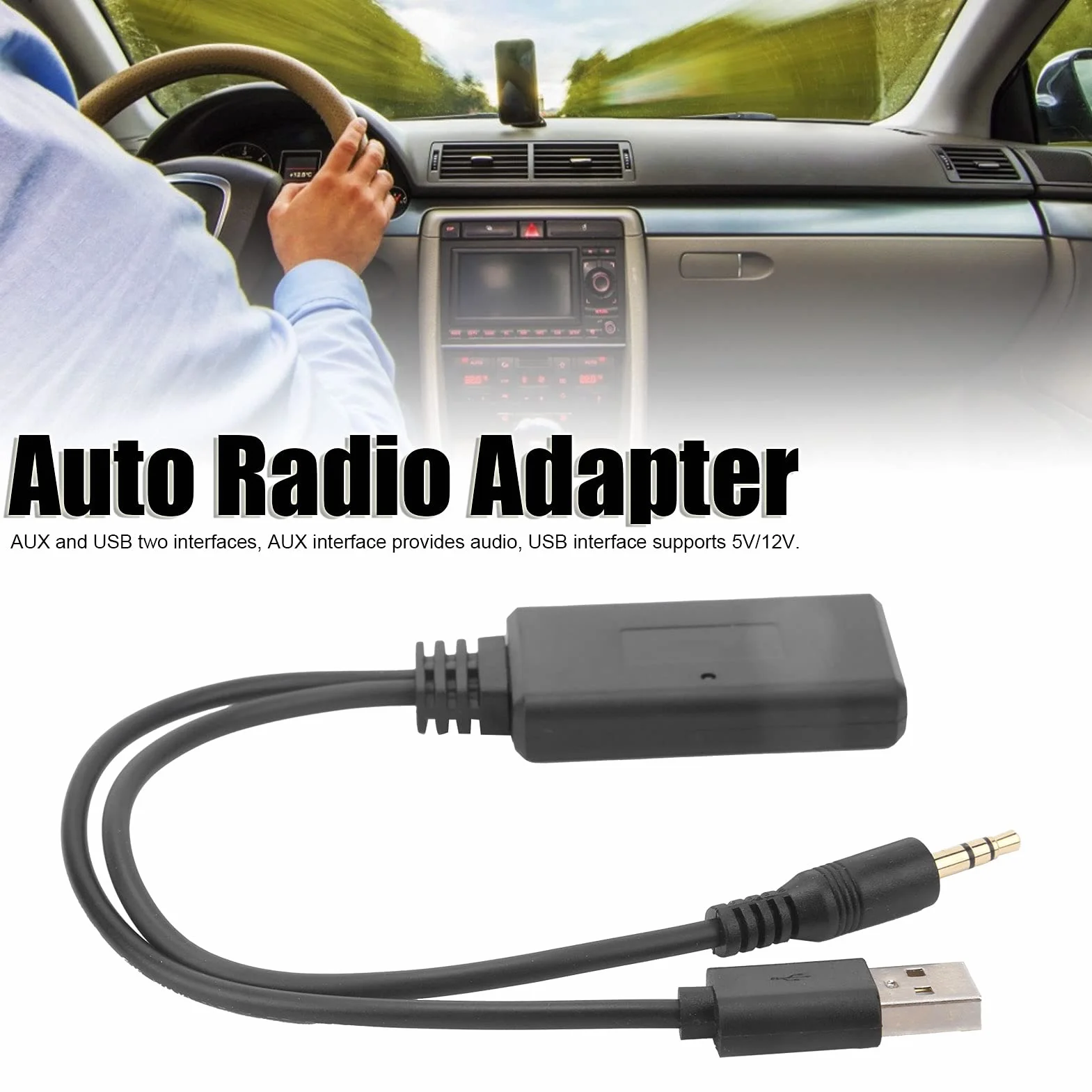 Aramox samochodowy odbiornik Bluetooth, port USB 3,5 mm AUX + 5 V/12 V, bezprzewodowy odbiornik Bluetooth 5.0, odtwarzacz muzyczny, złącze adaptera audio