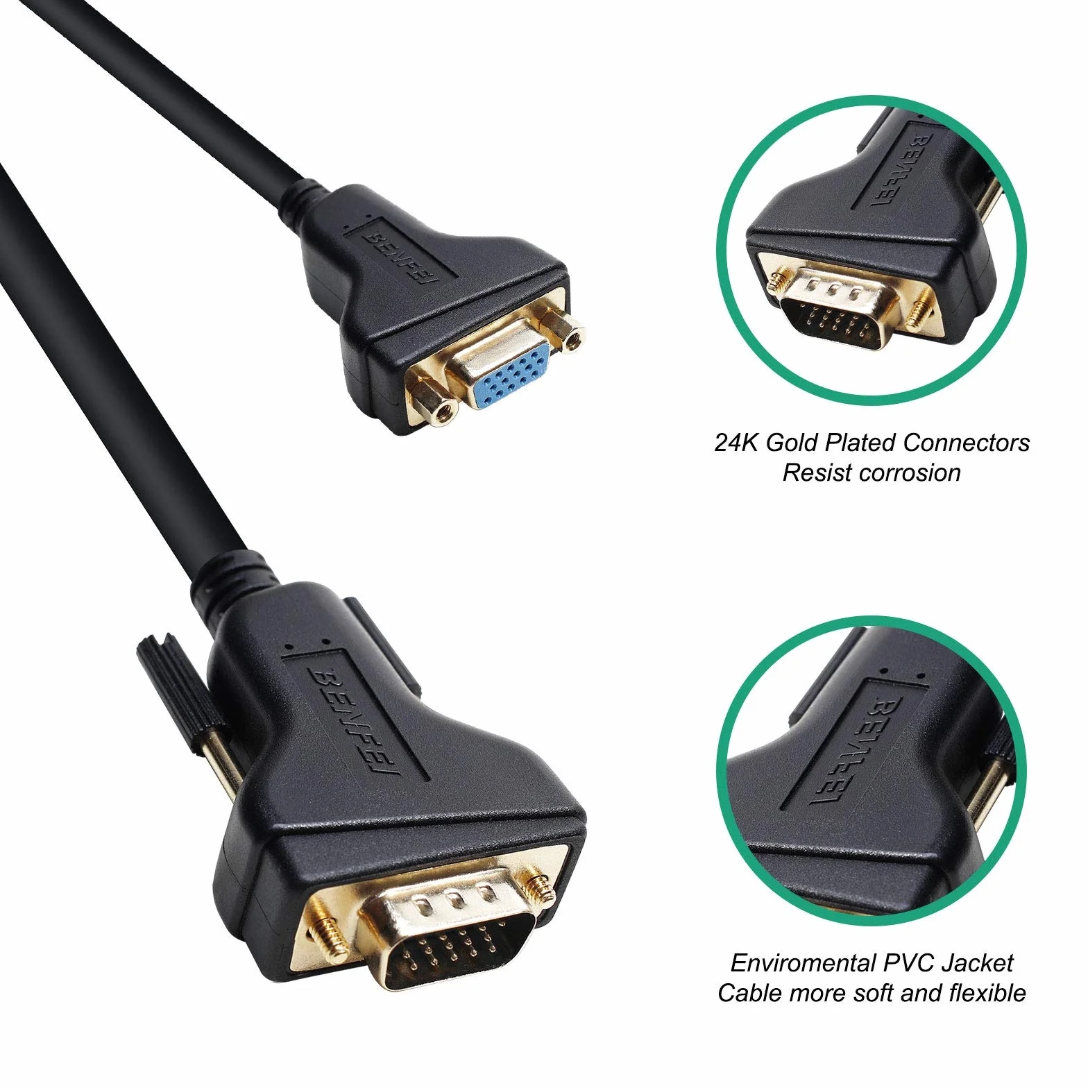 BENFEI Przedłużacz VGA, kabel VGA męski na żeński, 1,8 metra/6 stóp