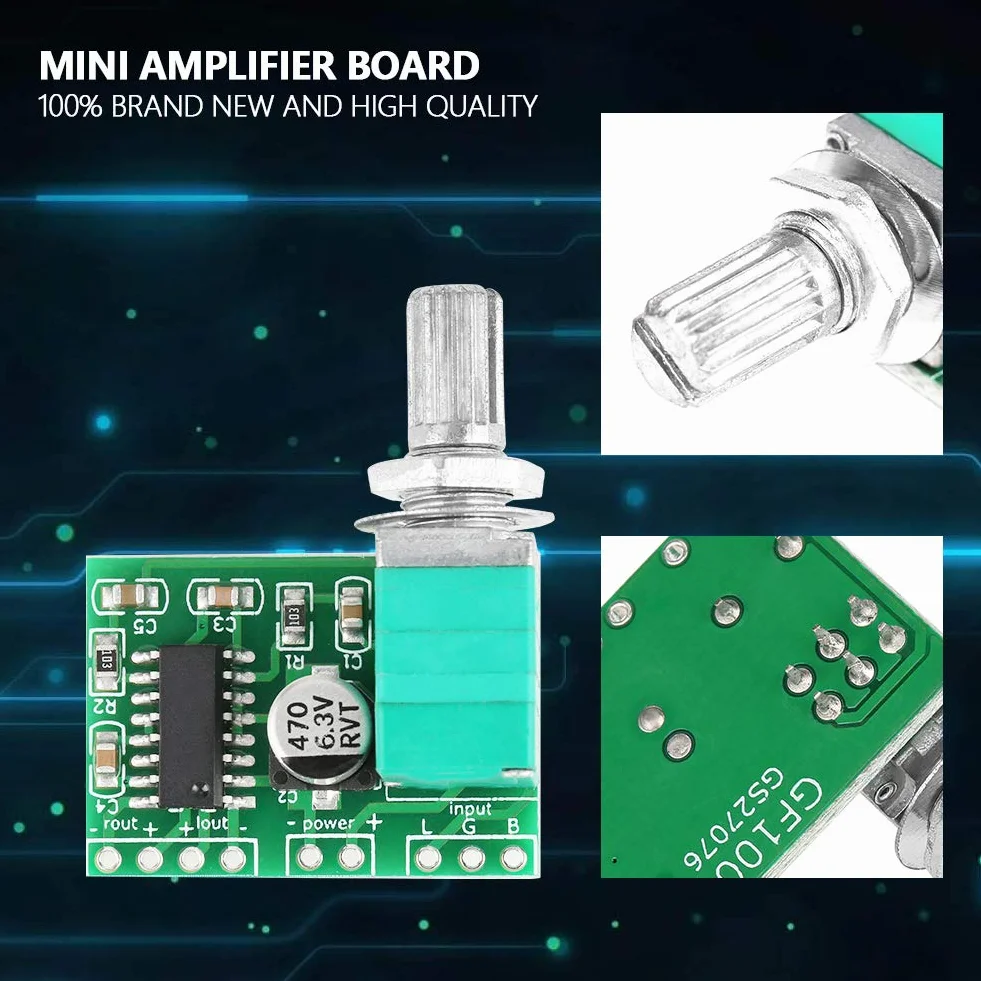 PAM8403 Mini Płytka Wzmacniacza Audio, Moduł Wzmacniacza Mocy 3W+3W z Potencjometrem, Zestaw 4 Sztuki