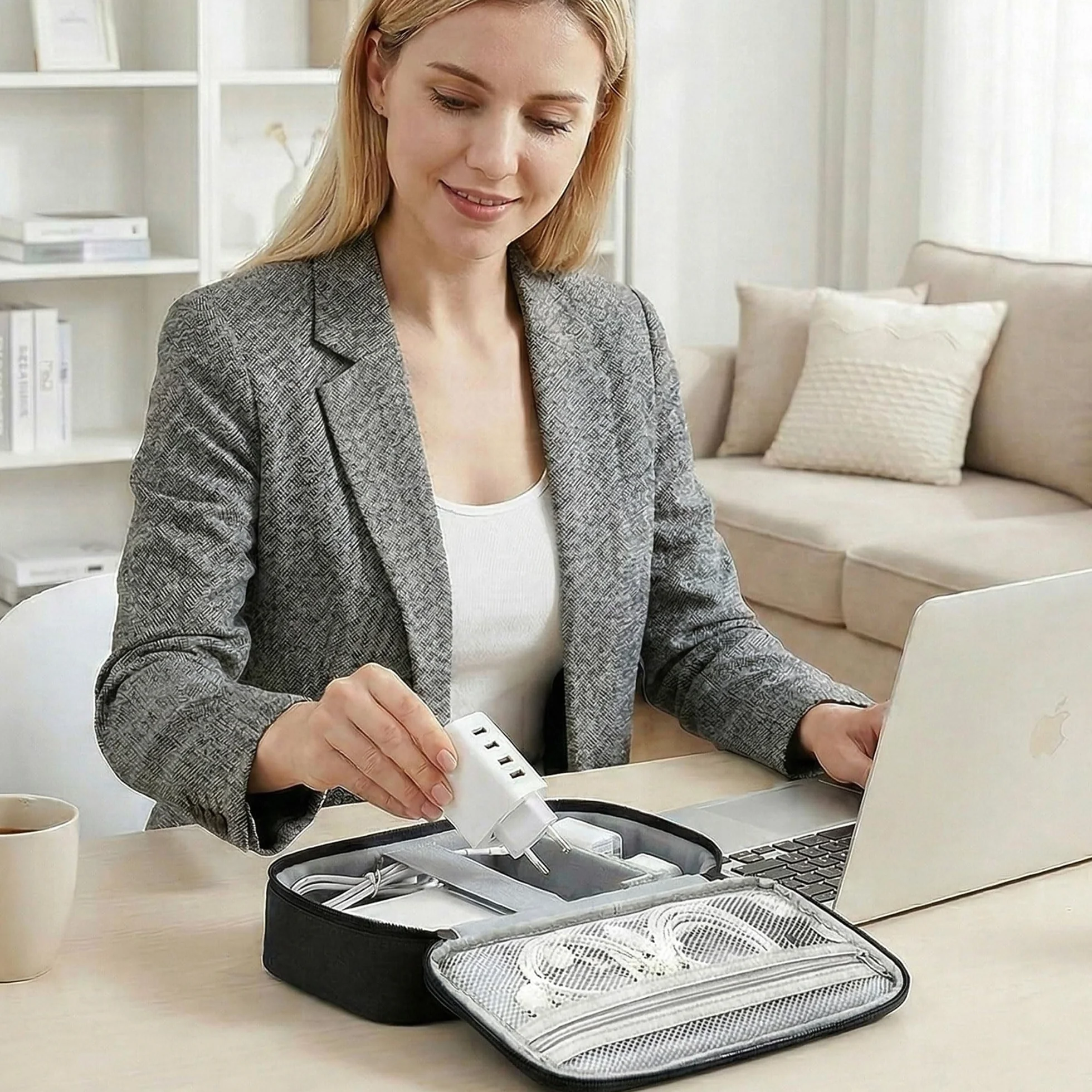 Travel Essentials Tech etui na elektronikę, organizer, etui ze zdejmowanymi przegrodami na ładowarki, kable i akcesoria, przenośne (czarne)