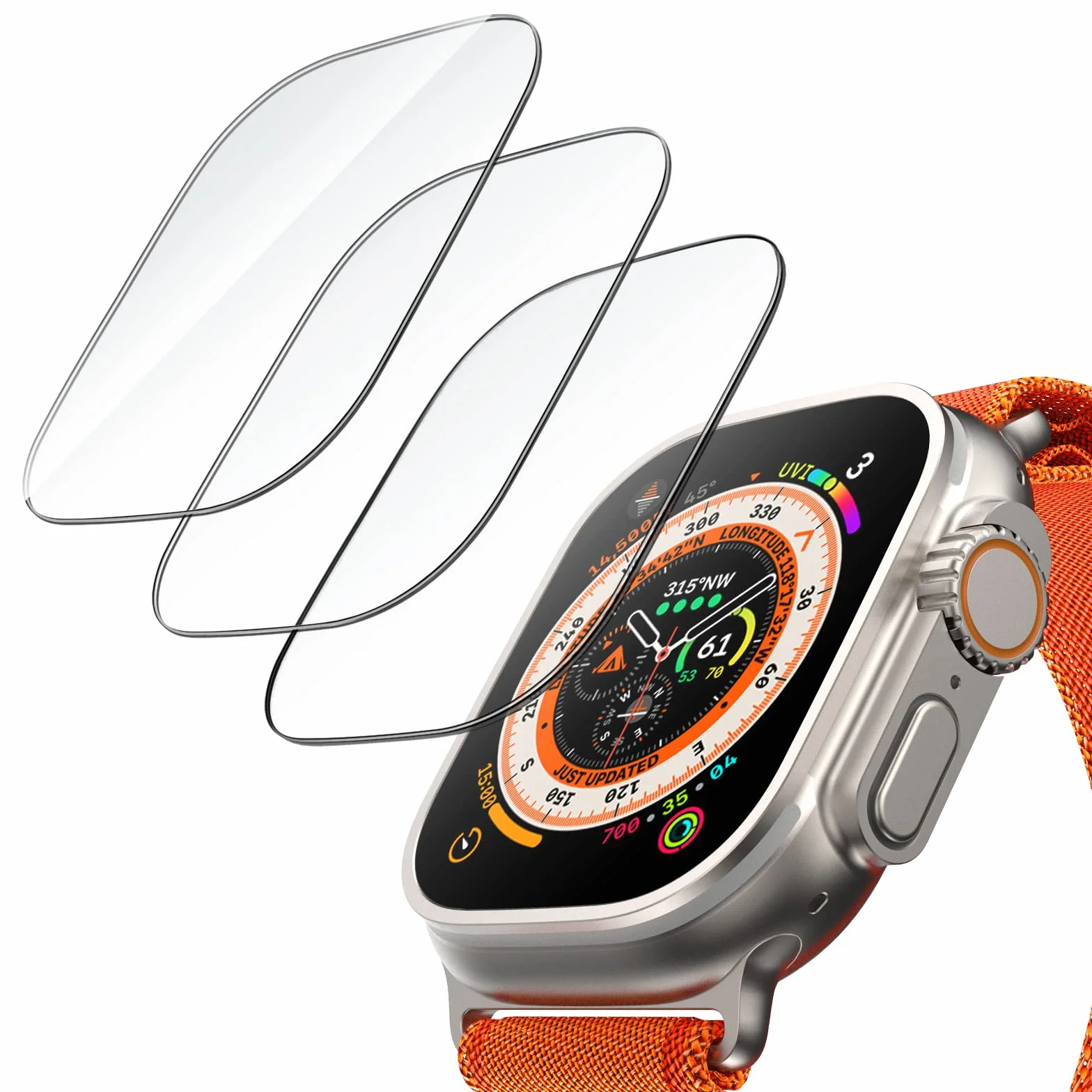 JETech Ochraniacz Ekranu dla Apple Watch Ultra 3/2/1 49mm, Screen Protector Folia Szkło Hartowane Film, HD Wyczyść, 3 Sztuki