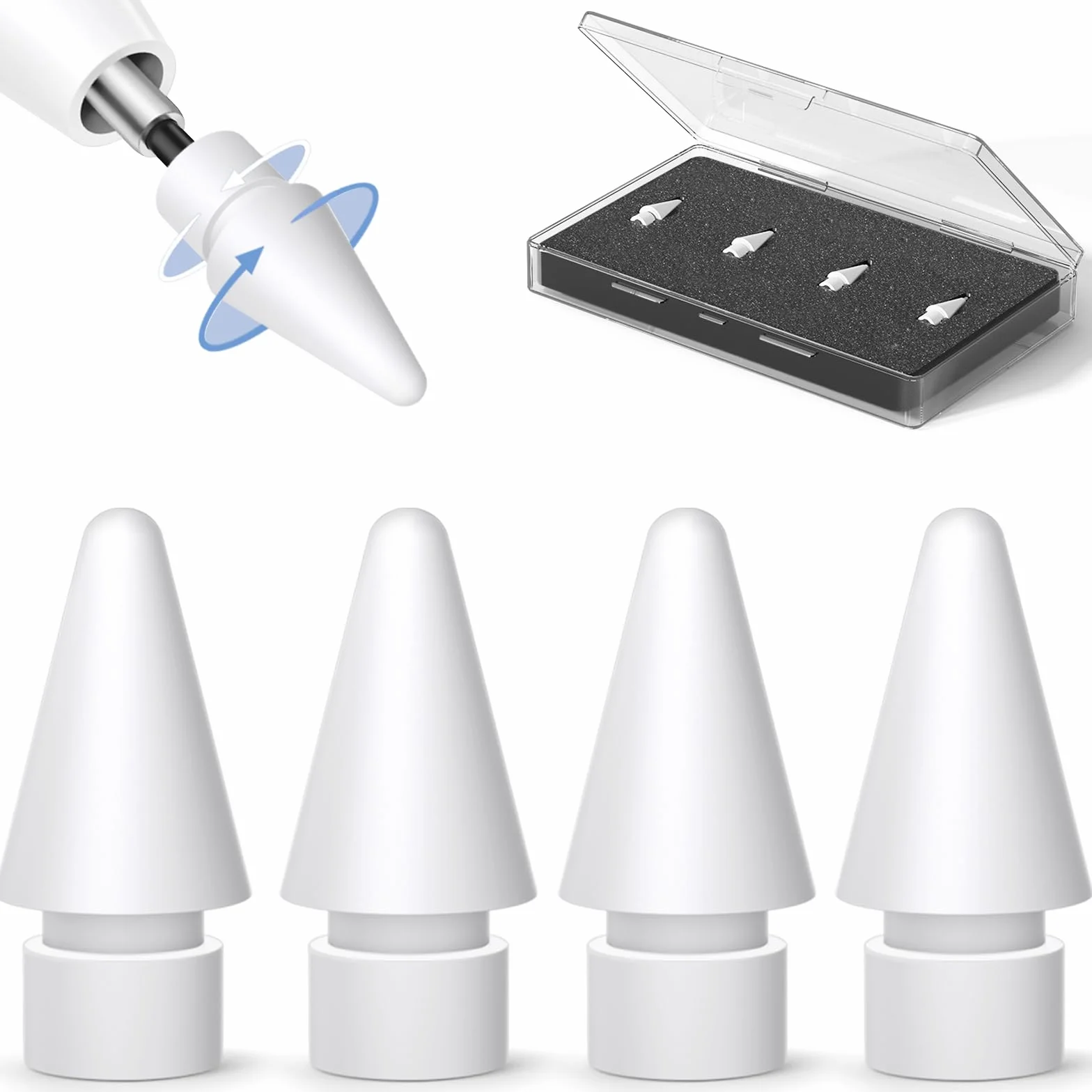 Inesore 4 końcówki do Apple Pencil, oryginalne końcówki do Apple Pencil Pro/USB-C/2. generacji/1. generacji, rysik Nib do iPada Pencil