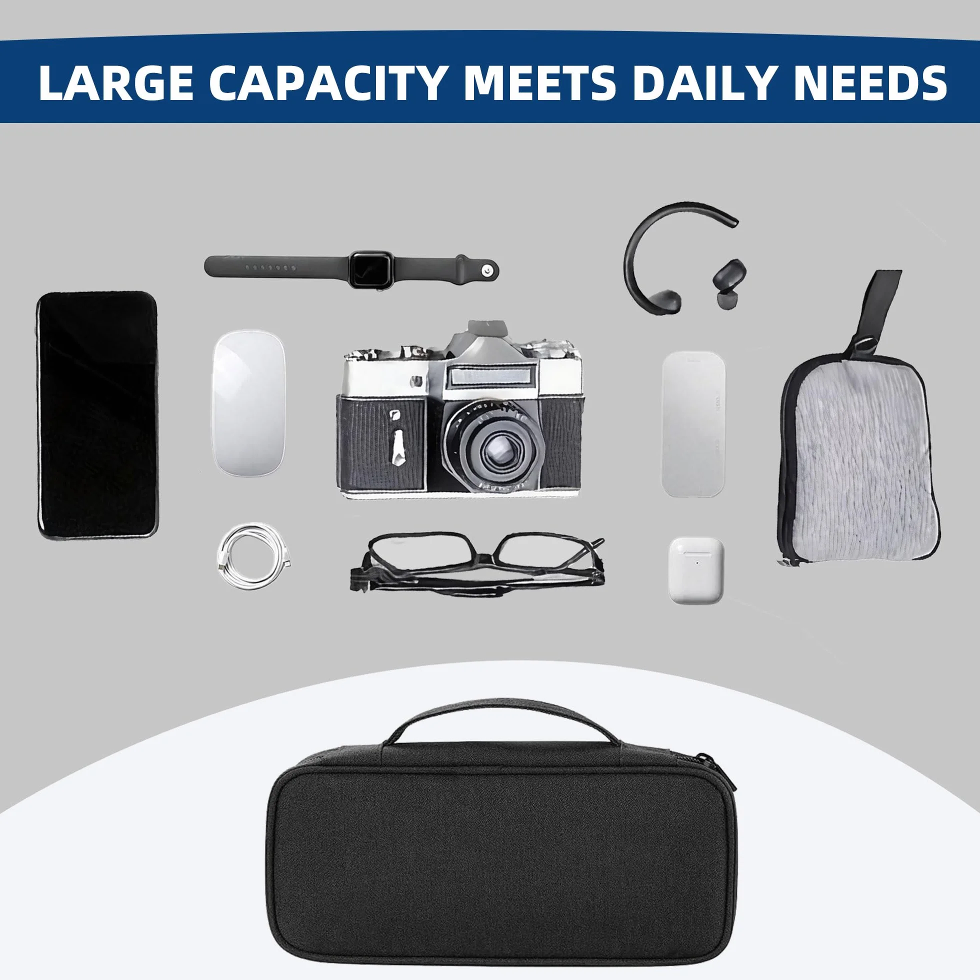 Travel Essentials Tech etui na elektronikę, organizer, etui ze zdejmowanymi przegrodami na ładowarki, kable i akcesoria, przenośne (czarne)