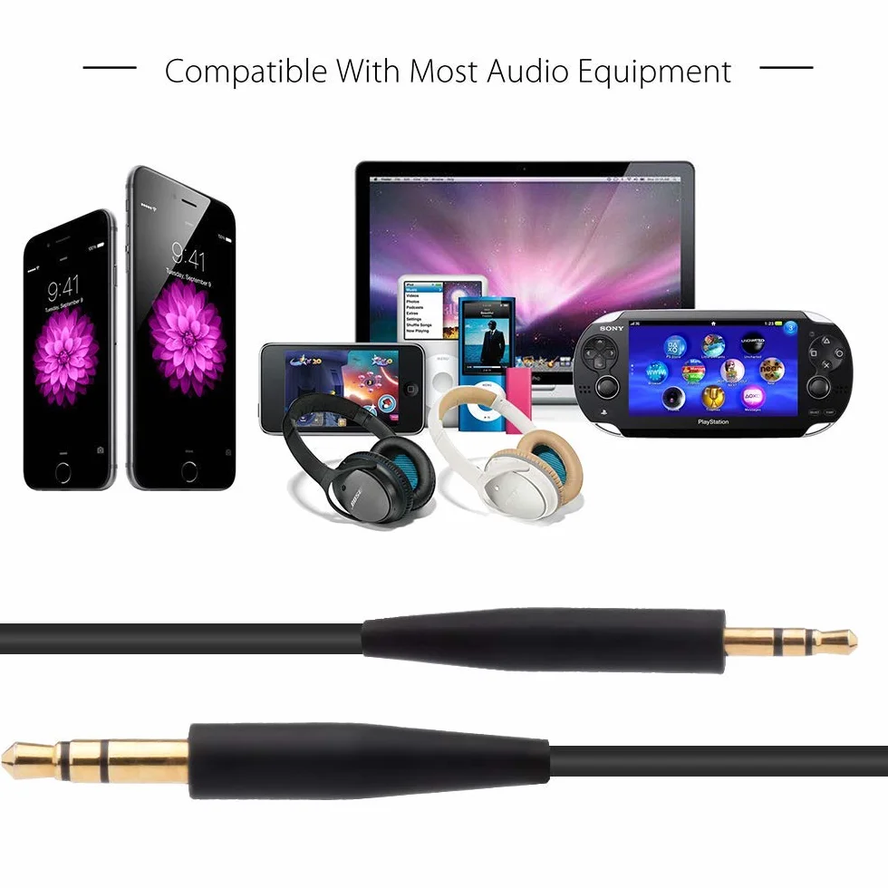 Zamienny inline mikrofon zdalna regulacja głośności kabel audio kabel kabel zgodny z Bose SoundTrue Soundlink QC25 QC35 OE2 słuchawki z urządzeniami iPhone (czarny)
