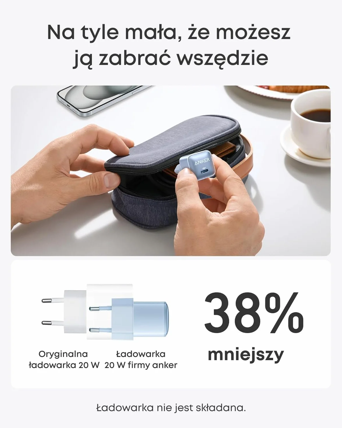 Anker Nano ładowarka USB C 20 W PIQ 3.0 kompaktowy zasilacz do iPhone 16/15/14/13/12 Pixel 4/3 iPad iPad mini