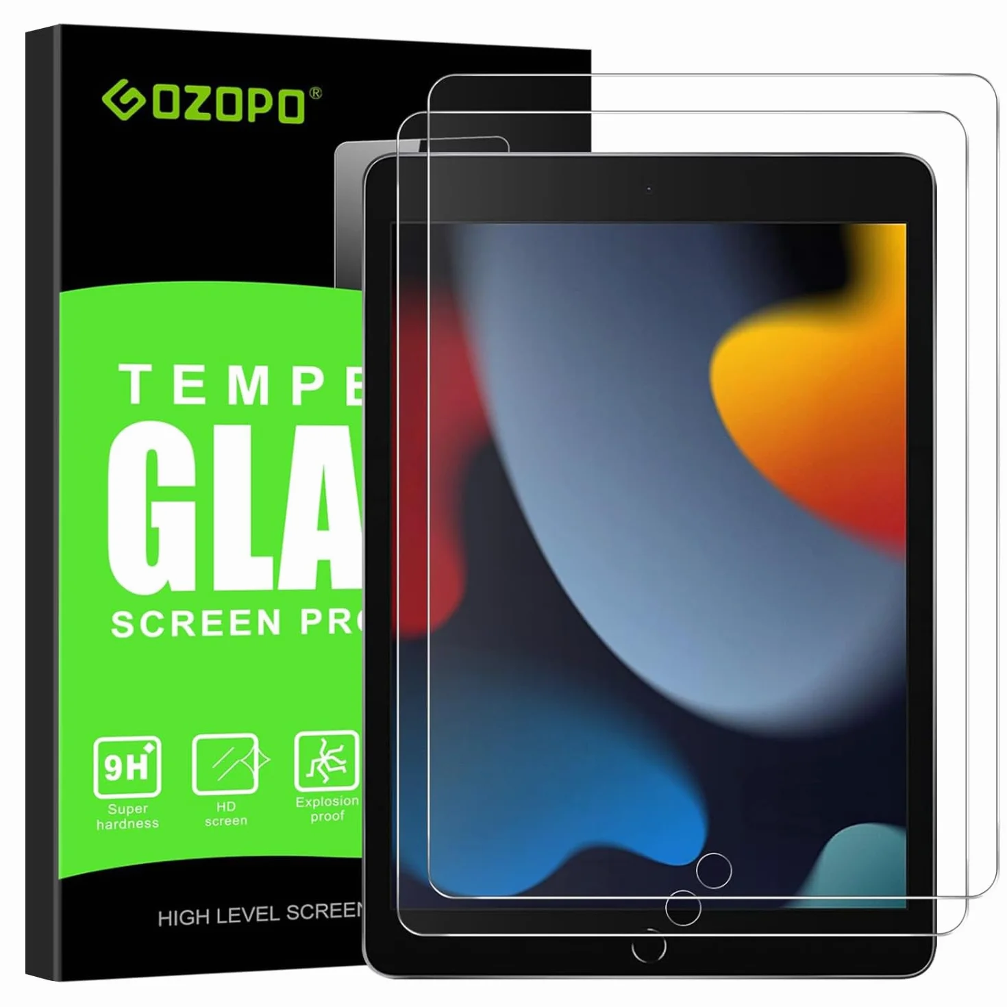 2-pak ochraniaczy ekranu do iPada 9. generacji, iPada 8. / 7. generacji, folia ze szkła hartowanego – iPad 25.6 cm 2021/2020/2019