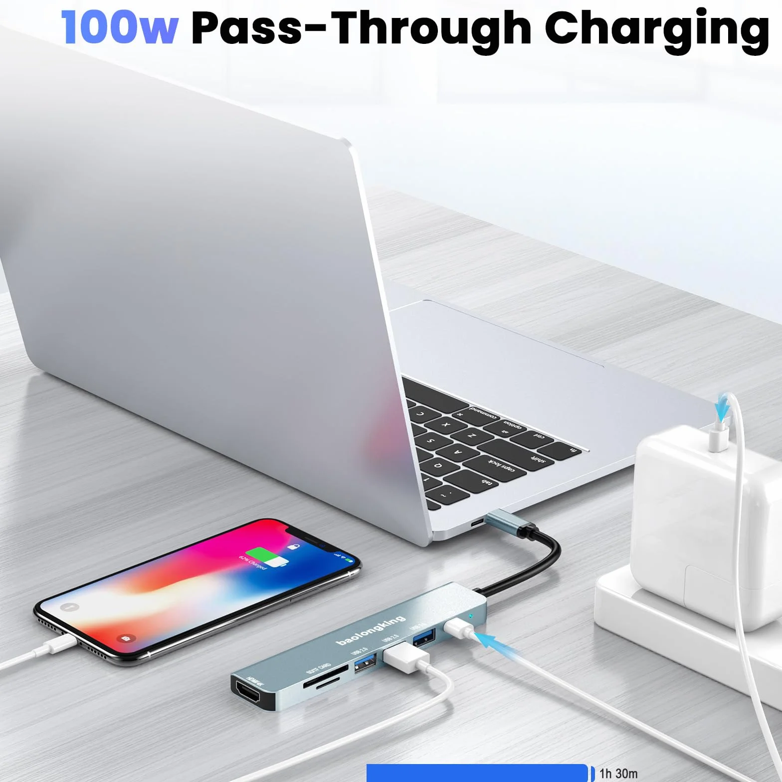 Hub USB-C 7 w 1 100W PD HDMI 4K USB-A karty SD TF do MacBooka Air Pro iPada Chromebooka