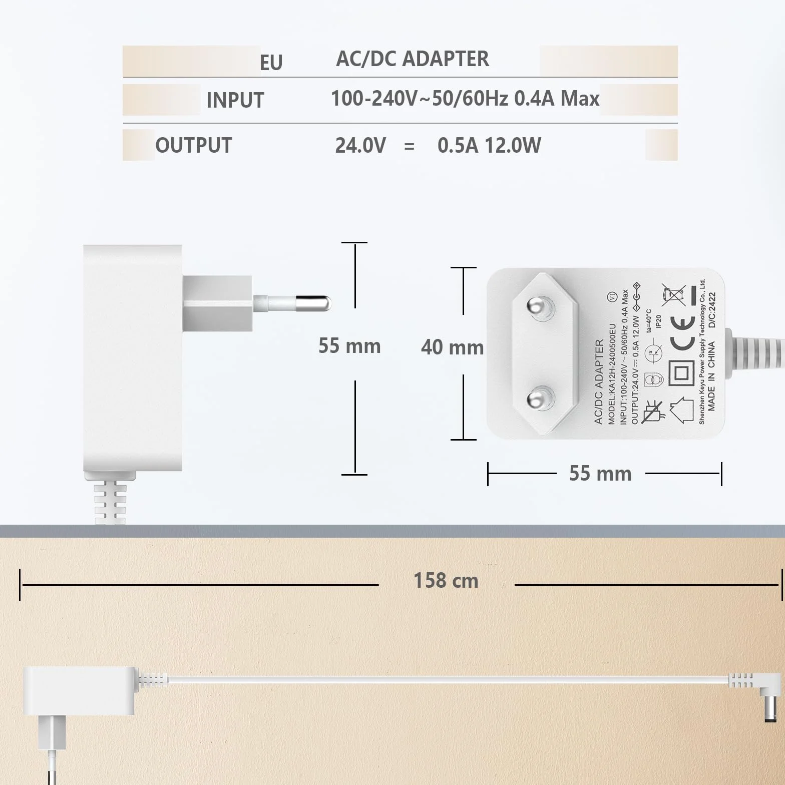 Hianjoo Adapter Diffusers, 24V 0.5A ładowarka do dyfuzorów olejów eterycznych Źródło zasilania 1,5 m ładowarka do nawilżacza Aromaterapia