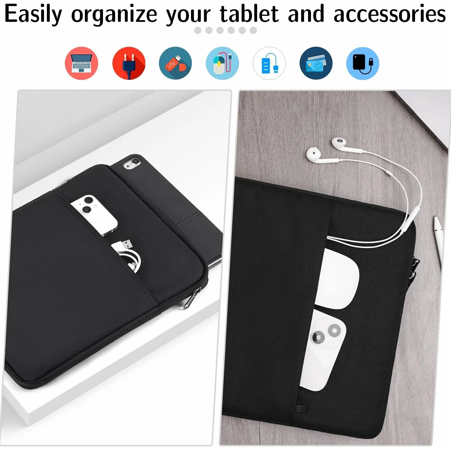 Wodoodporne etui na tablet 12 cali z przednią kieszenią na iPada A16 2025/2024/10 Gen 10,9" Galaxy Tab A9+/S9 FE