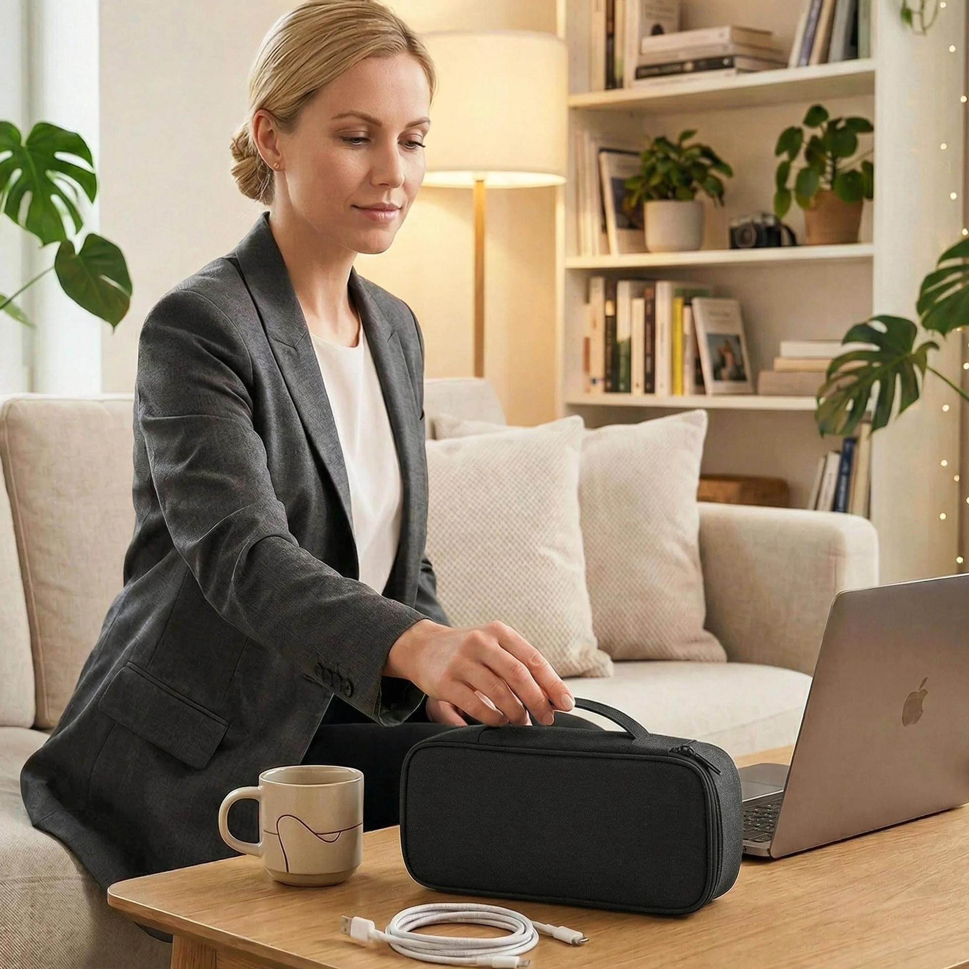 Travel Essentials Tech etui na elektronikę, organizer, etui ze zdejmowanymi przegrodami na ładowarki, kable i akcesoria, przenośne (czarne)