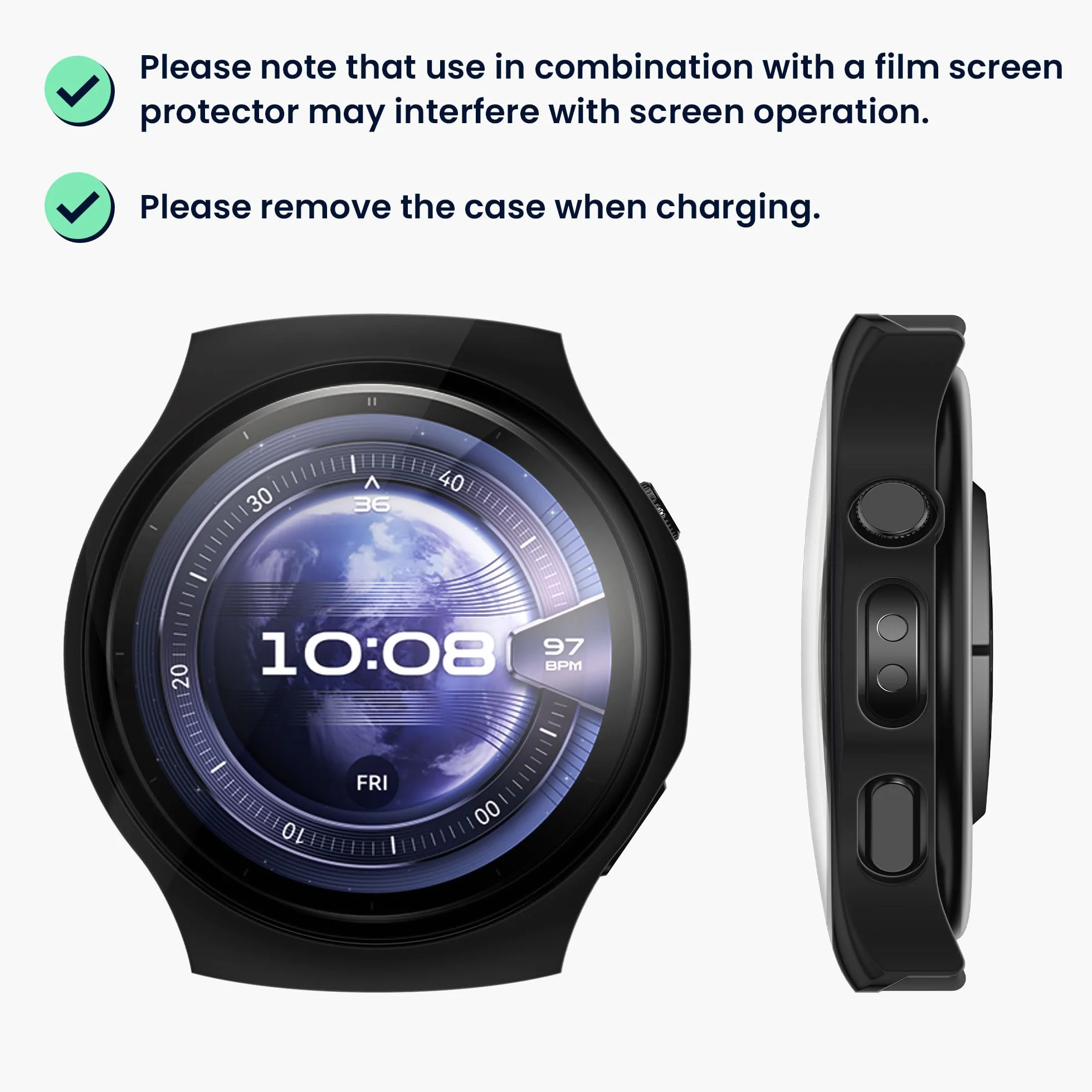 kwmobile Etui kompatybilne z Huawei Watch 5 46 mm obudowa z hartowanego szkła czarno-srebrna