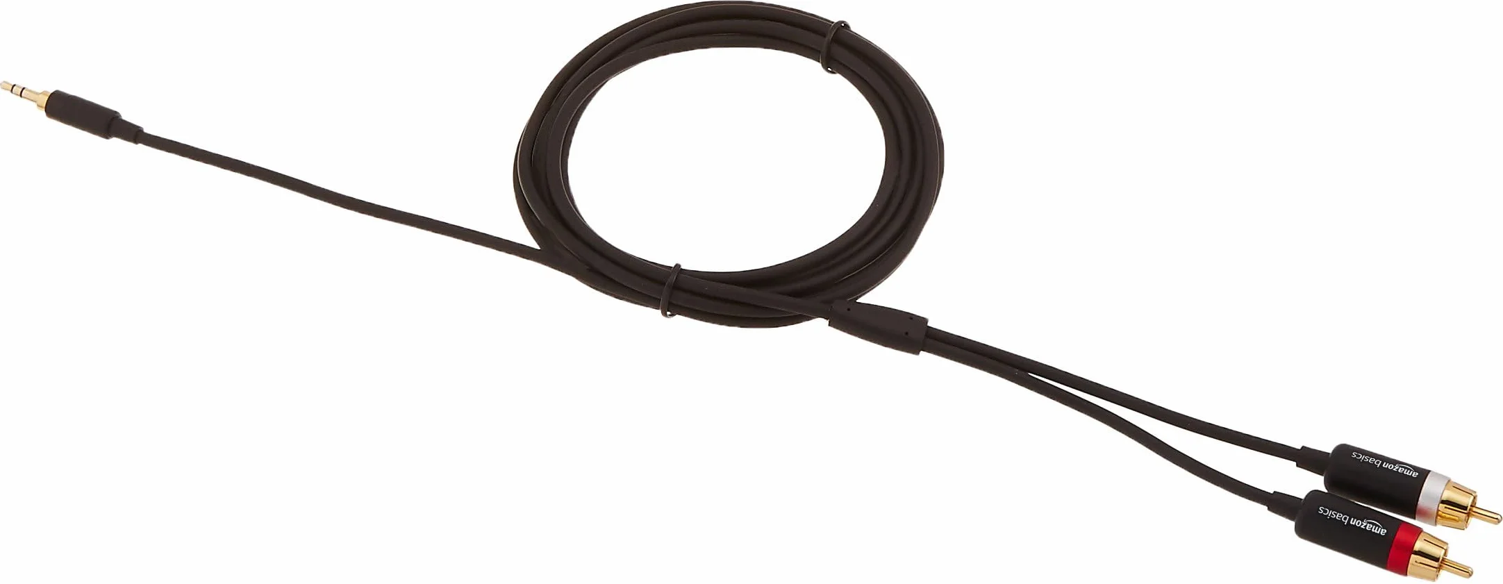 Amazon Basics Kabel Audio 3,5 AUX na 2 RCA, Adapter Do Wzmacniaczy, Do Aktywnych Głośników, Z Pozłacanymi Wtyczkami, Czarny, 2,44 m
