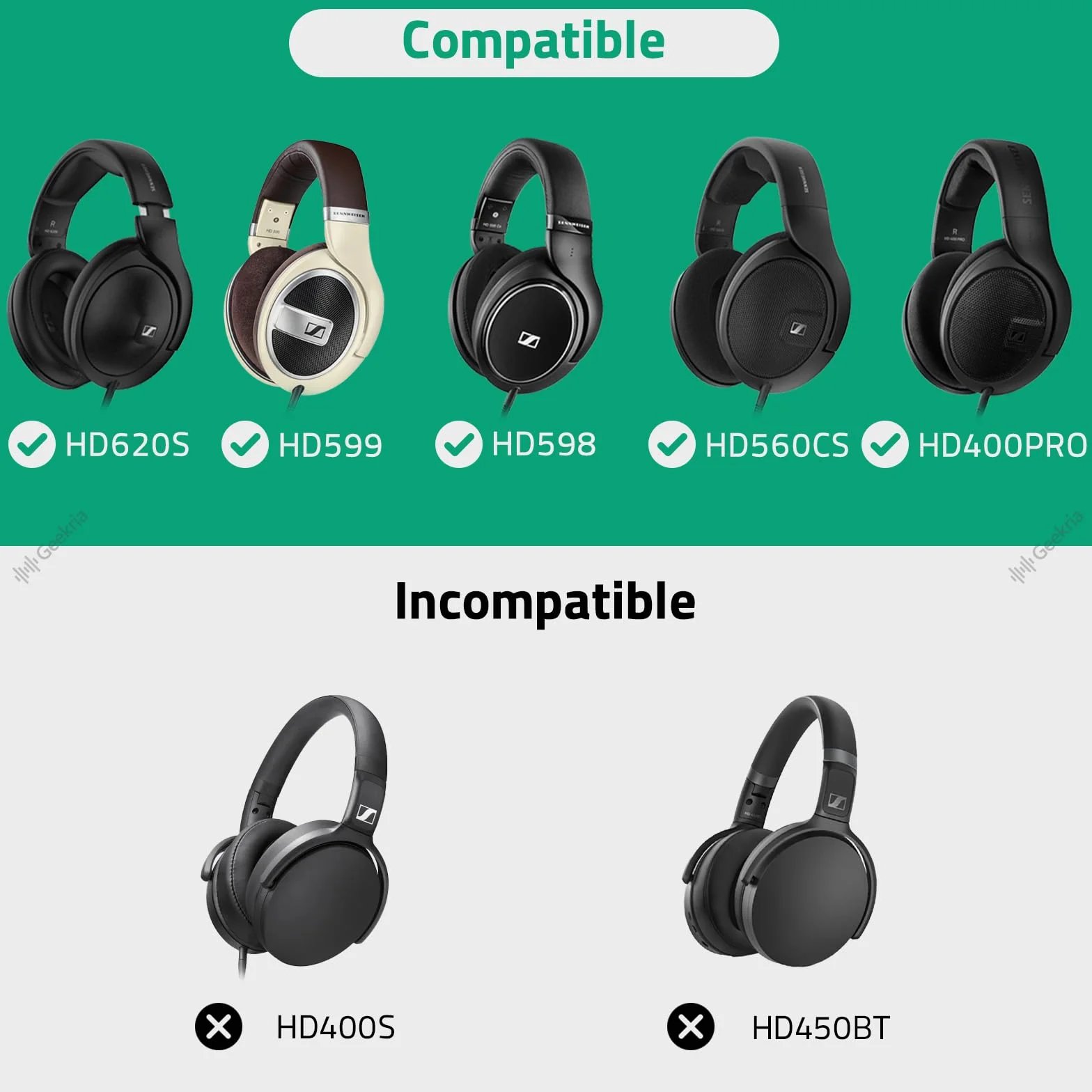 Kabel audio Geekria kompatybilny z słuchawkami Sennheiser HD 620S/599/599SE/598/598SE/560S/400PRO/579/569/550/505, 3,5 mm na 2,5 mm, zamienny kabel stereo (5,6 ft/1,7 m)