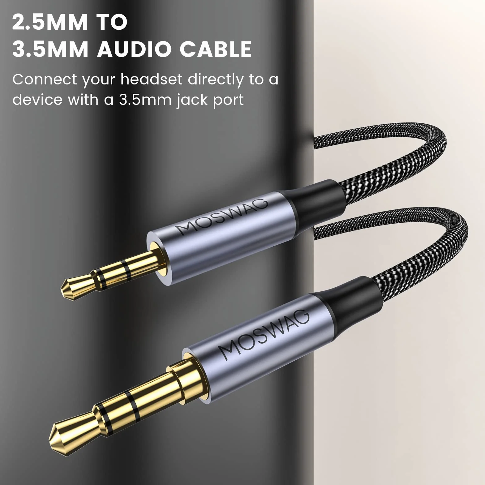 MOSWAG Kabel Stereo AUX 2,5 mm do 3,5 mm, Wymiana Kabla Jack Stereo Męski Zestaw Słuchawkowy Audio Wire Kompatybilny z QC 35/QC35 II/QC25/OE2, JBL E45BT E55BT E65BTNC