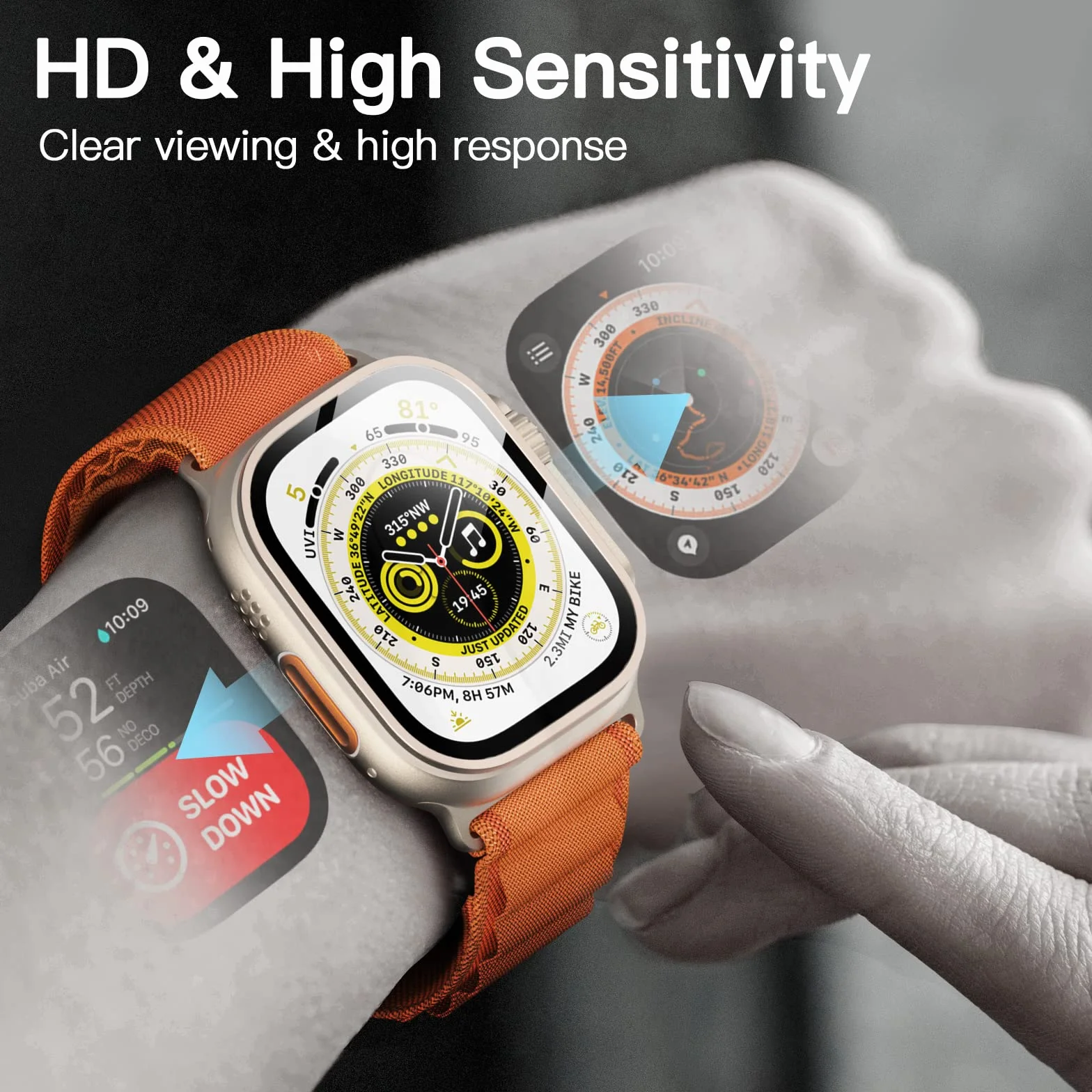 JETech Ochraniacz Ekranu dla Apple Watch Ultra 3/2/1 49mm, Screen Protector Folia Szkło Hartowane Film, HD Wyczyść, 3 Sztuki
