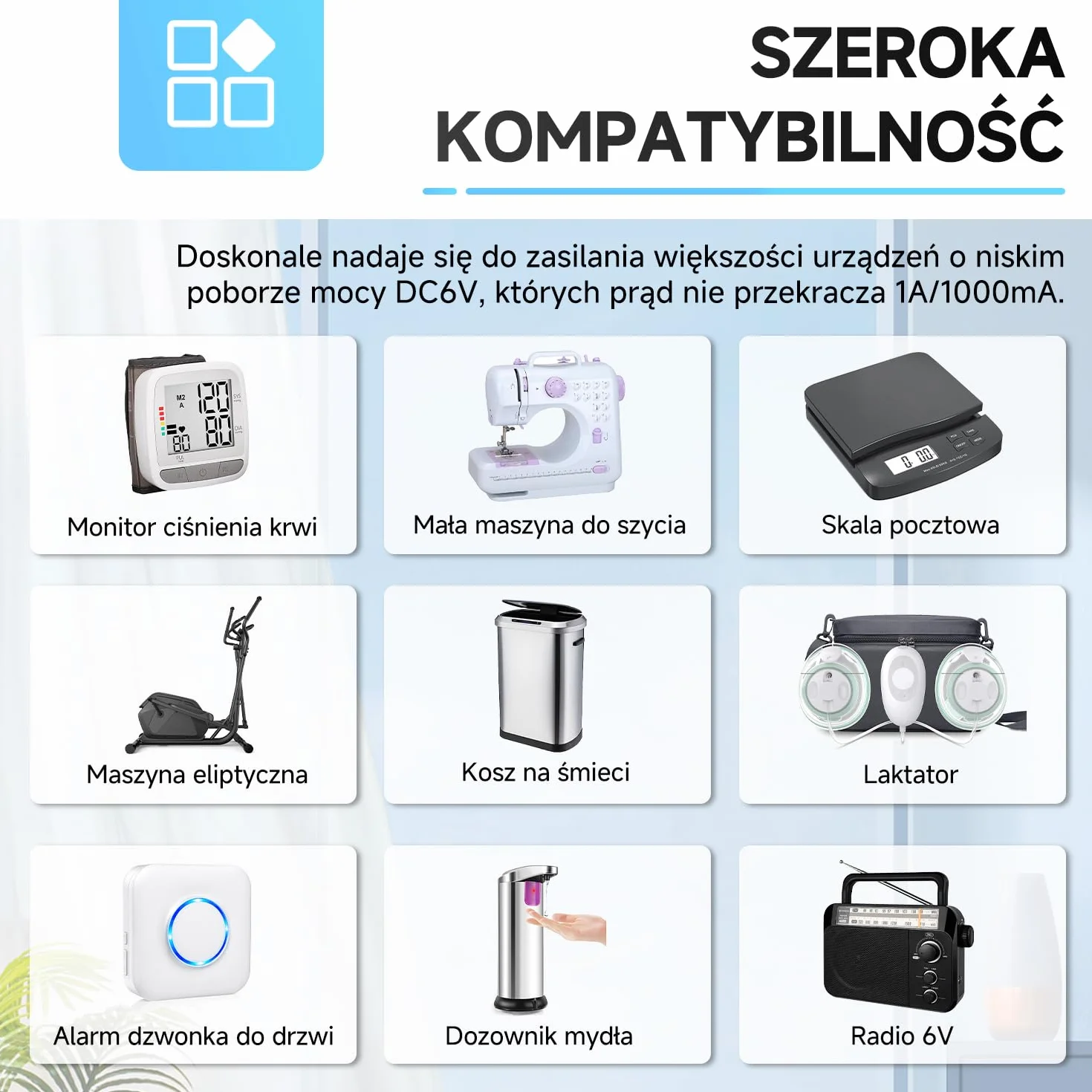 Zasilacz 6 V 1 A/1000 mA o długości 1,8 m, AC 100–240 V do DC 6 V 1 A 6 W, zasilacz do ciśnieniomierzy, wag elektronicznych i innych urządzeń, certyfikat CE