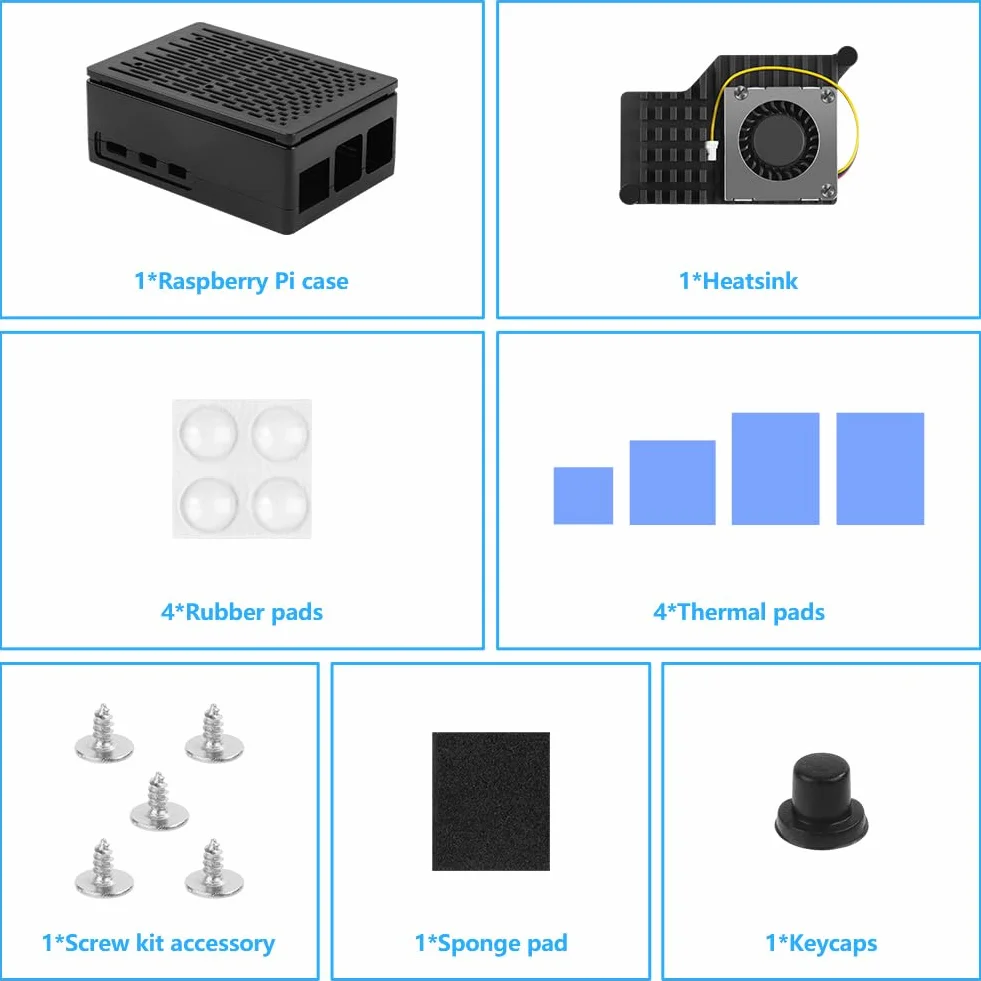 Aolso Raspberry Pi 5 Case z oficjalnym wentylatorem Active Cooler, ABS, siatka chłodząca obudowa do 4GB 8GB (czarny)
