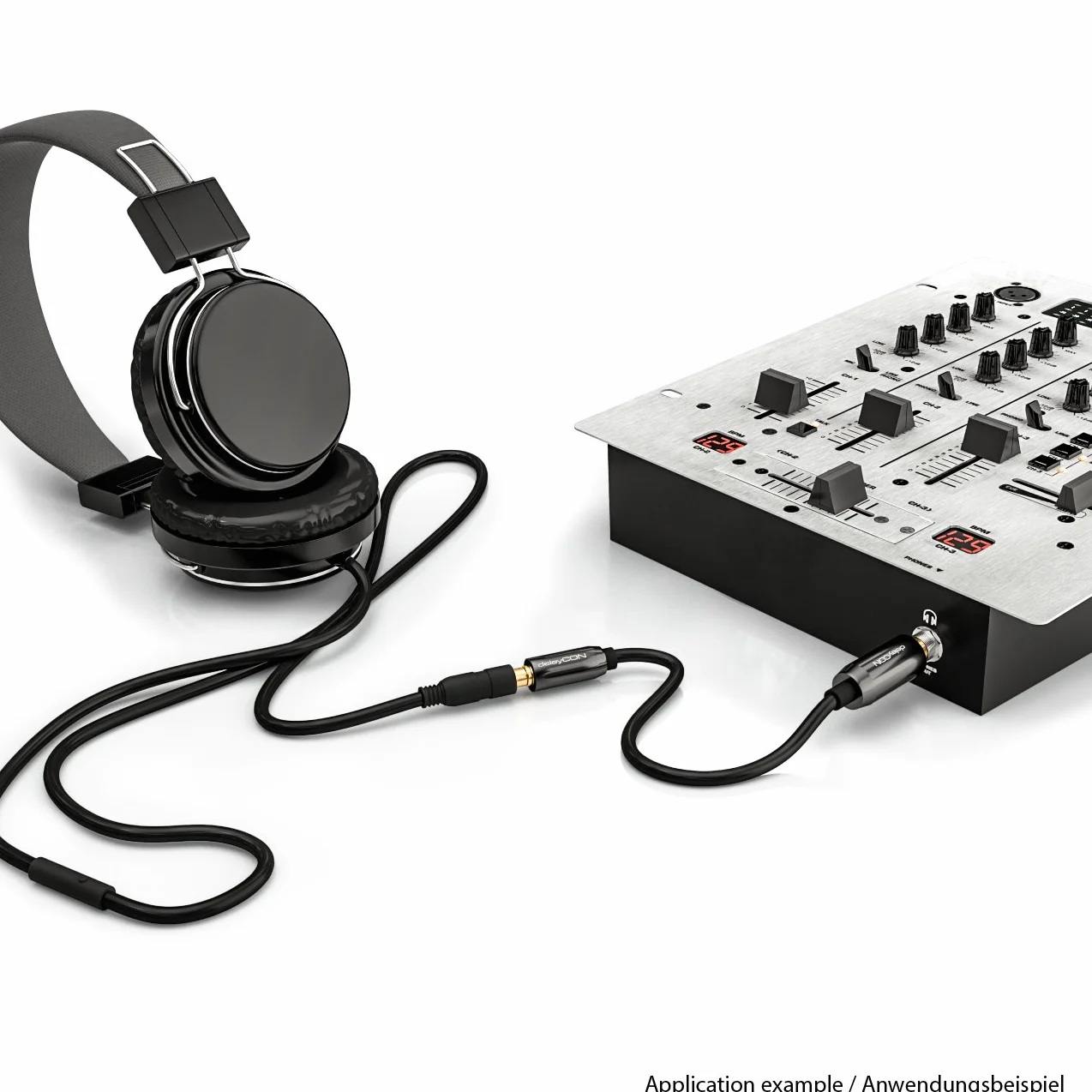 deleyCON 0,2m Adapter Kabel Audio Stereo - Jack 6,3 mm Wtyk na Jack 3,5 mm Gniazdo - Pozłacane Styki - Krótki 20 cm - Czarny
