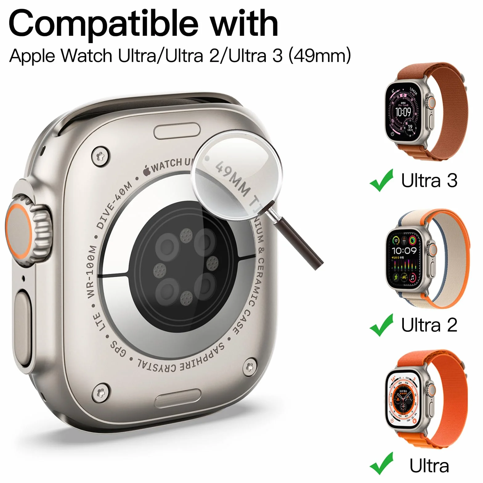 JETech Ochraniacz Ekranu dla Apple Watch Ultra 3/2/1 49mm, Screen Protector Folia Szkło Hartowane Film, HD Wyczyść, 3 Sztuki