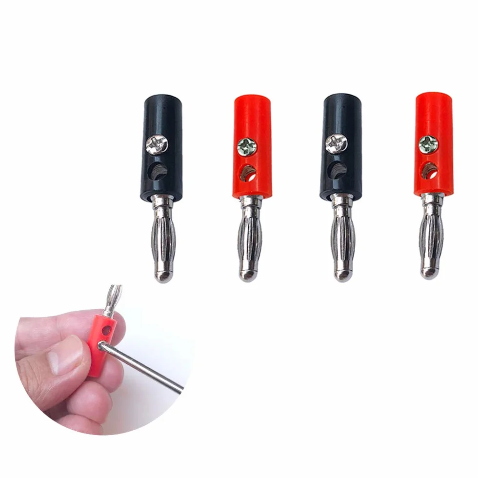 30 szt. 4 mm wtyczka bananowa, niklowane złącze wtykowe bananowe, adapter złącza bananowego bez lutowania, do głośnika, odbiornika audio/wideo (czerwony, czarny)