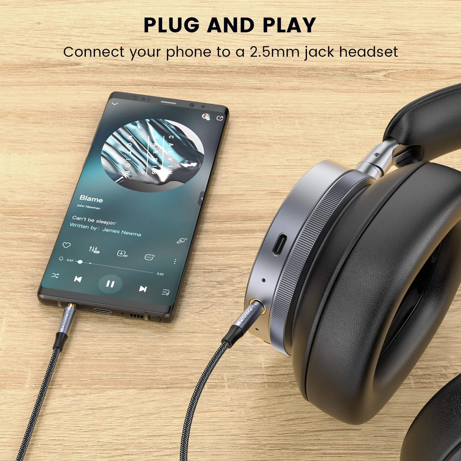 MOSWAG Kabel Stereo AUX 2,5 mm do 3,5 mm, Wymiana Kabla Jack Stereo Męski Zestaw Słuchawkowy Audio Wire Kompatybilny z QC 35/QC35 II/QC25/OE2, JBL E45BT E55BT E65BTNC