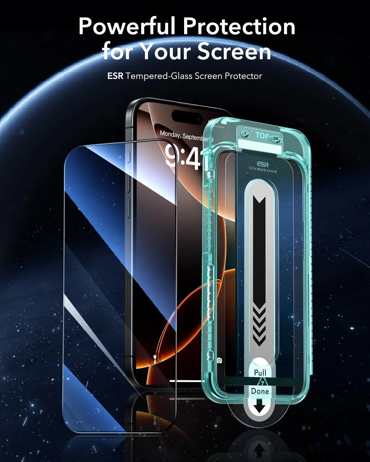 ESR 3-pak dla iPhone'a 16 Pro, twardość 9H, nietłukąca się folia ze szkła hartowanego z nieskazitelnym dopasowaniem