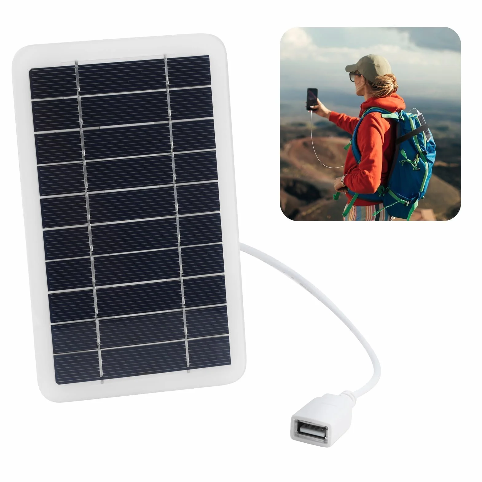 Przenośny podróżny panel słoneczny 2 W ze złączem USB 5 V, ładowarka słoneczna do telefonów komórkowych, power bank, aktywności na świeżym powietrzu, wodoodporny i trwały