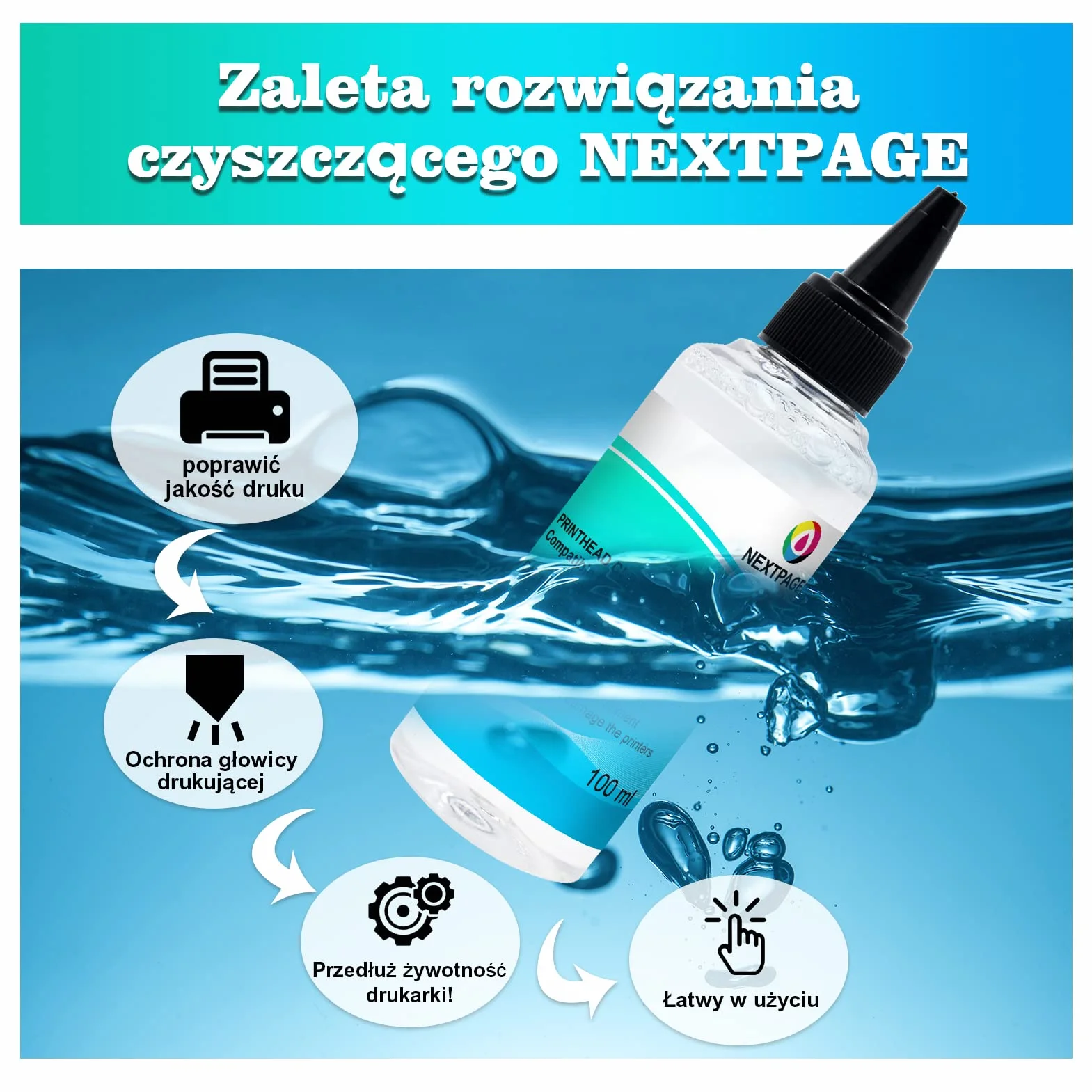 Płyn do czyszczeć głowicy drukującej Epson HP Canon Brother, 100 ml