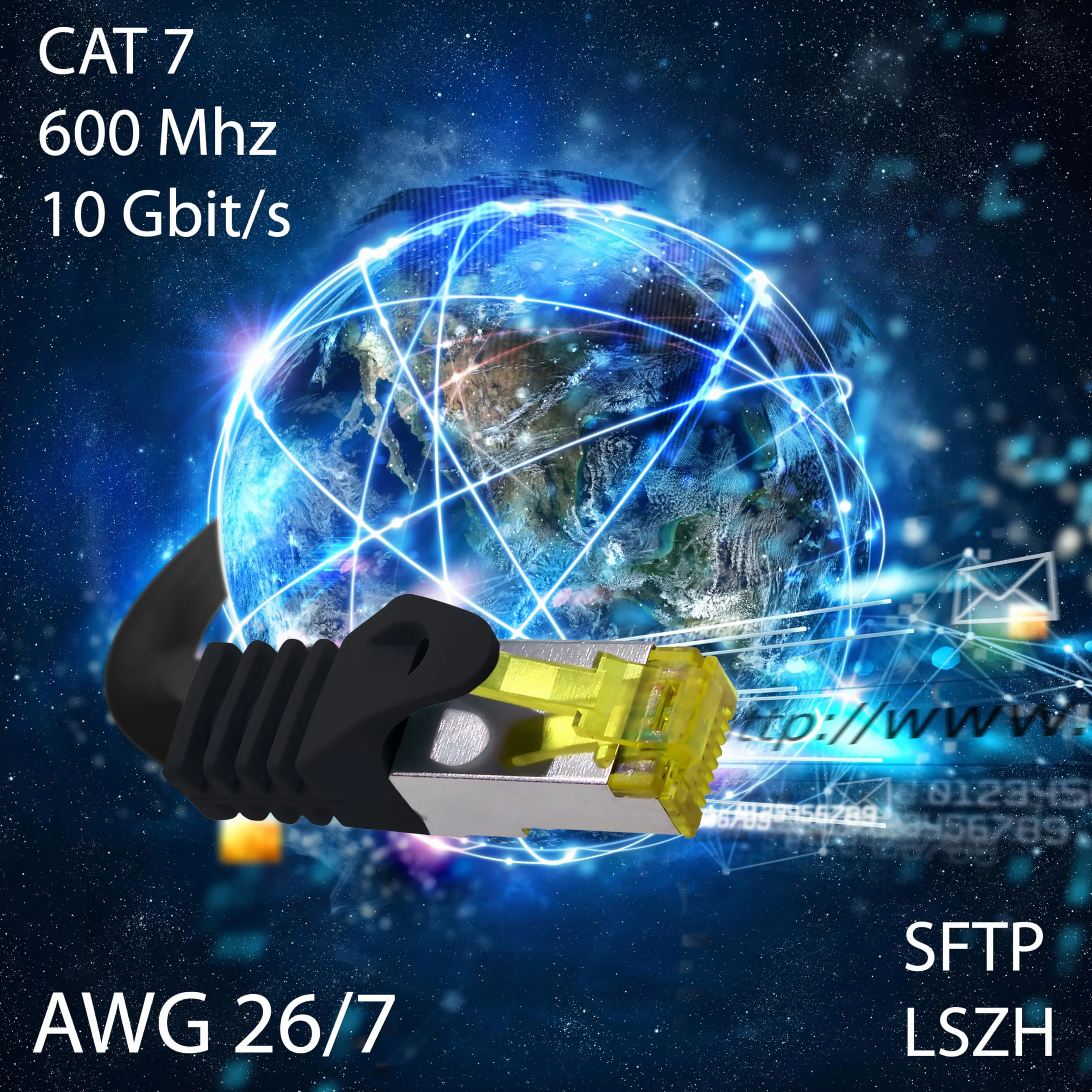 CAT-7 Cat.7 kabel sieciowy Ethernet RJ-45 SFTP 10 GB/s czarny 10 x 0,5 m