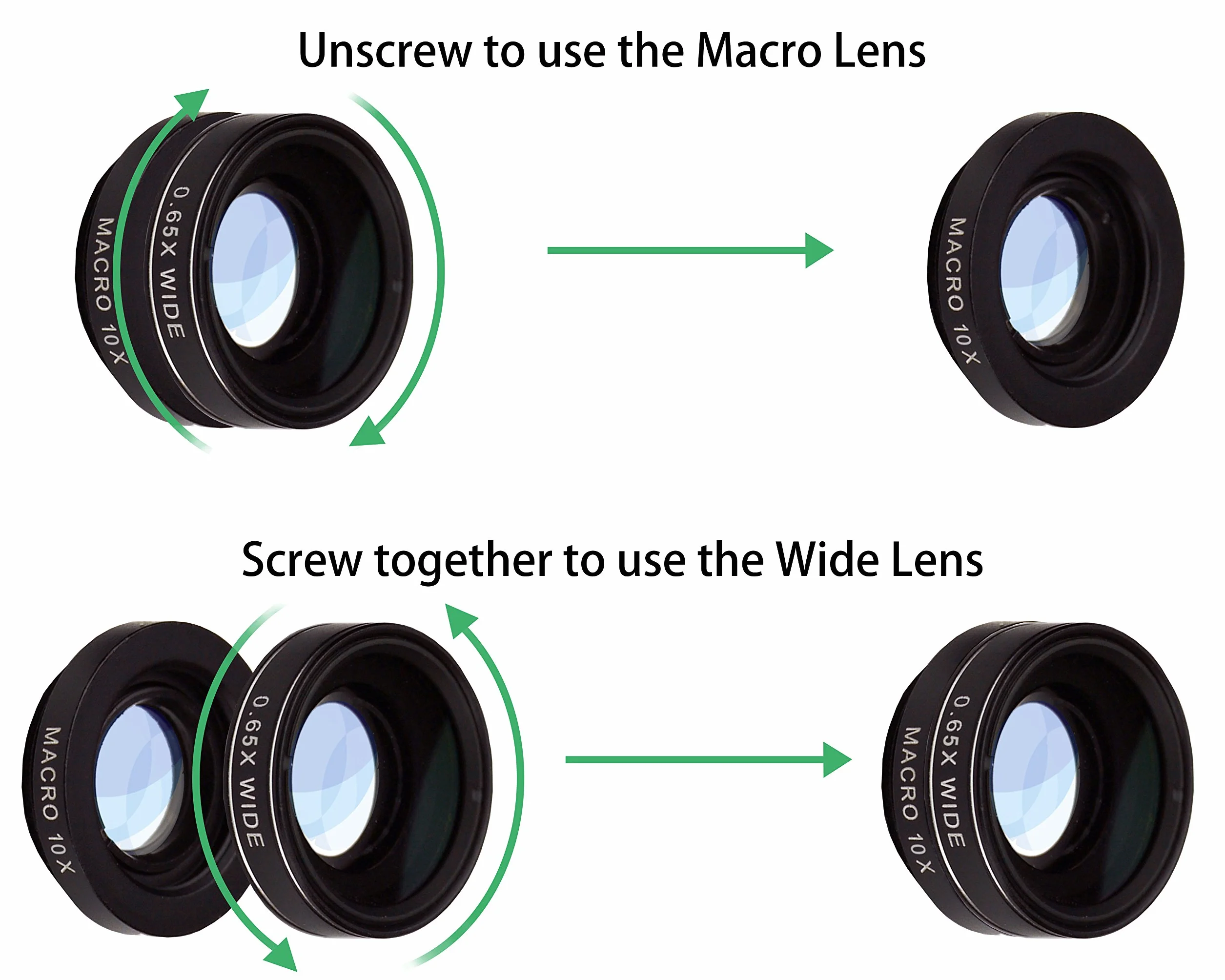 MyGadget Handy Lens Set - 180 ° Fisheye + 0,65x Szeroki kąt + 10x Macro Lens - Zestaw kamer do smartfona i tabletu, w tym iPad, iPhone Samsung