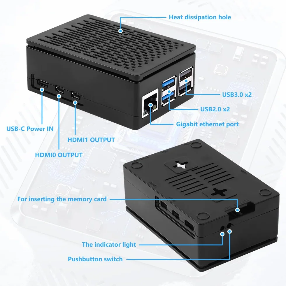 Aolso Raspberry Pi 5 Case z oficjalnym wentylatorem Active Cooler, ABS, siatka chłodząca obudowa do 4GB 8GB (czarny)
