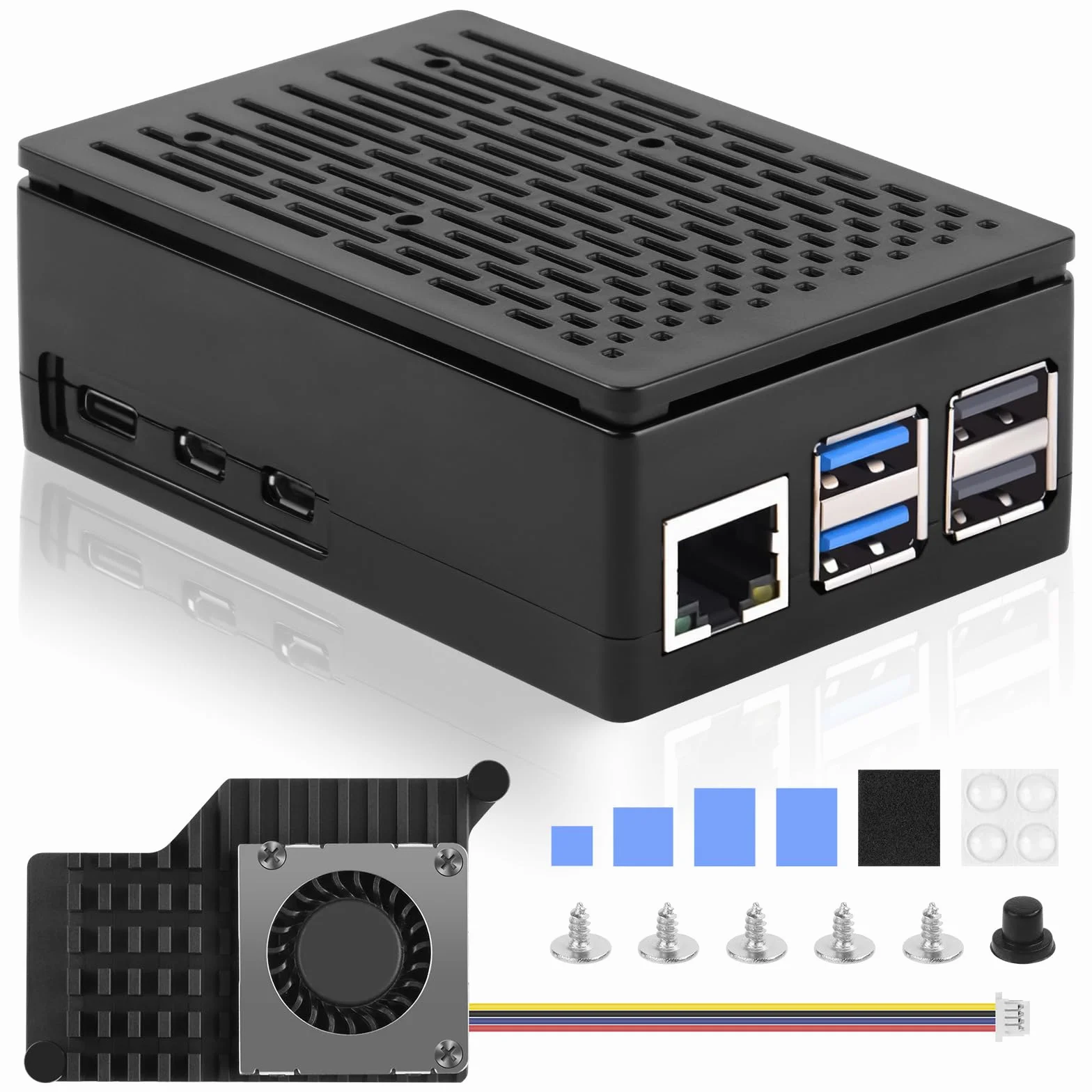 Aolso Raspberry Pi 5 Case z oficjalnym wentylatorem Active Cooler, ABS, siatka chłodząca obudowa do 4GB 8GB (czarny)