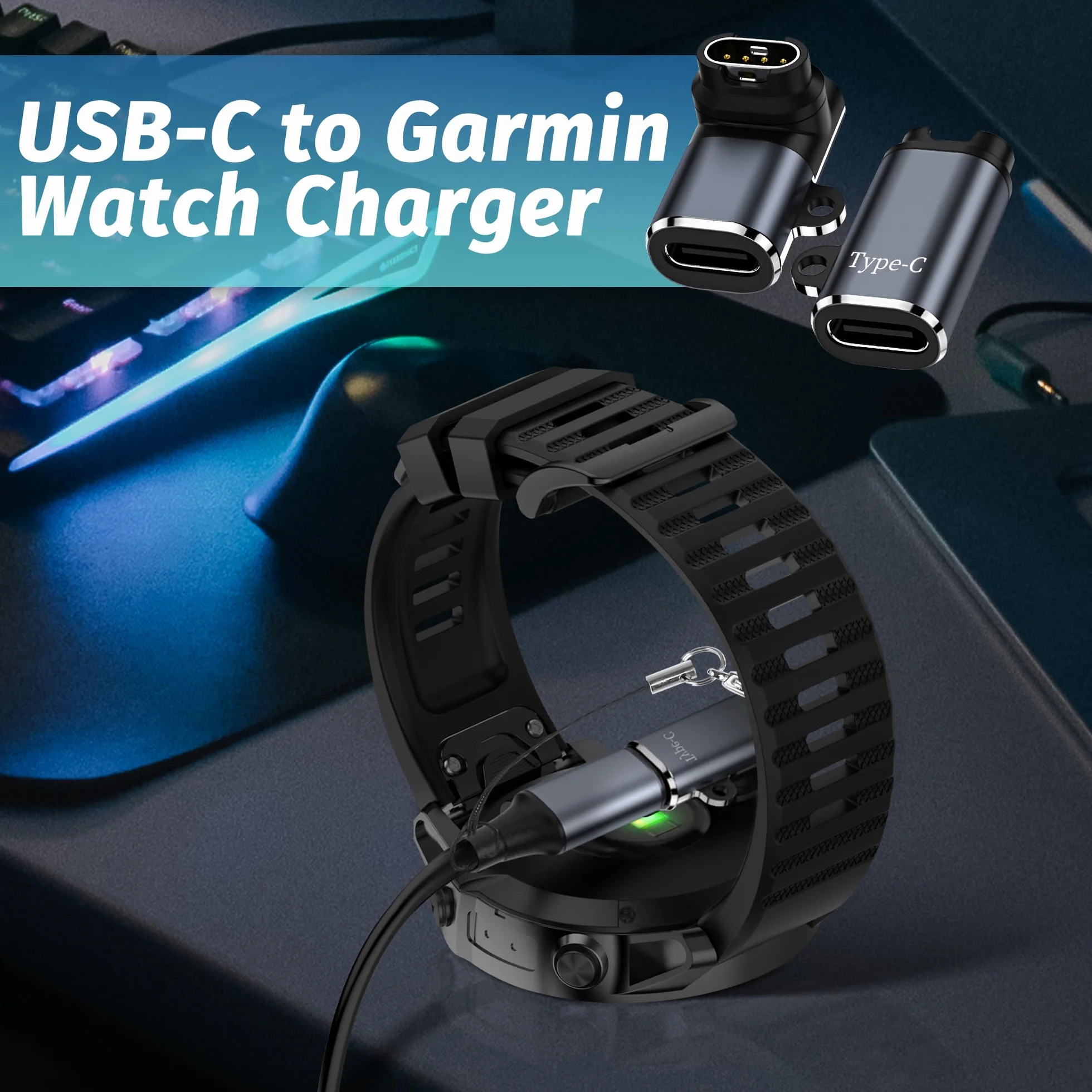 NEWZEROL 4 adaptery USB C, kompatybilne z zegarkiem Garmin typu C, kabel do ładowania, adapter do Garmin Venu 4 / Venu 3/2S, Epix2, Forerunner 970/960/265/165/255, Fenix 8/ 8Pro, 8 Solar / 7 / 6