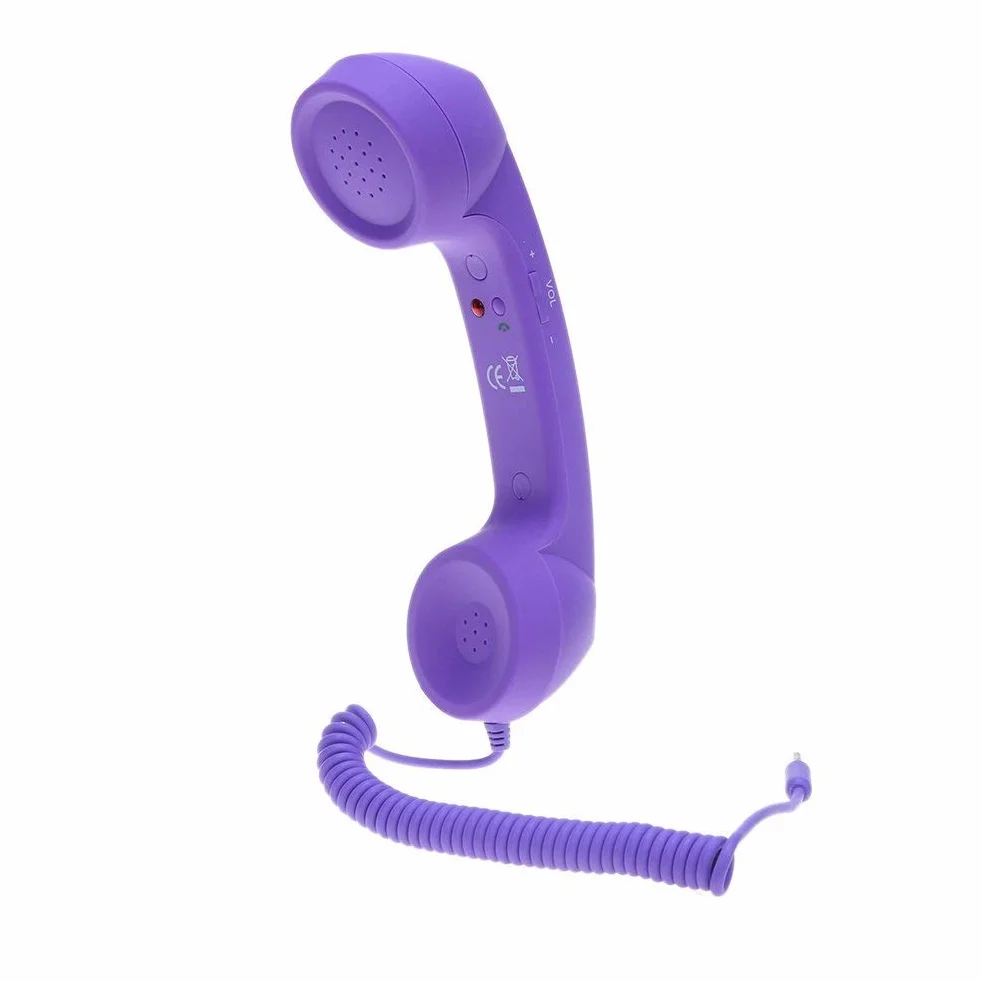 Retro słuchawki telefoniczne 3,5 mm, mikrofon do telefonu komórkowego, klasyczne słuchawki retro 3,5 mm, mikrofon odbiornik połączeń do smartfona (fioletowy)