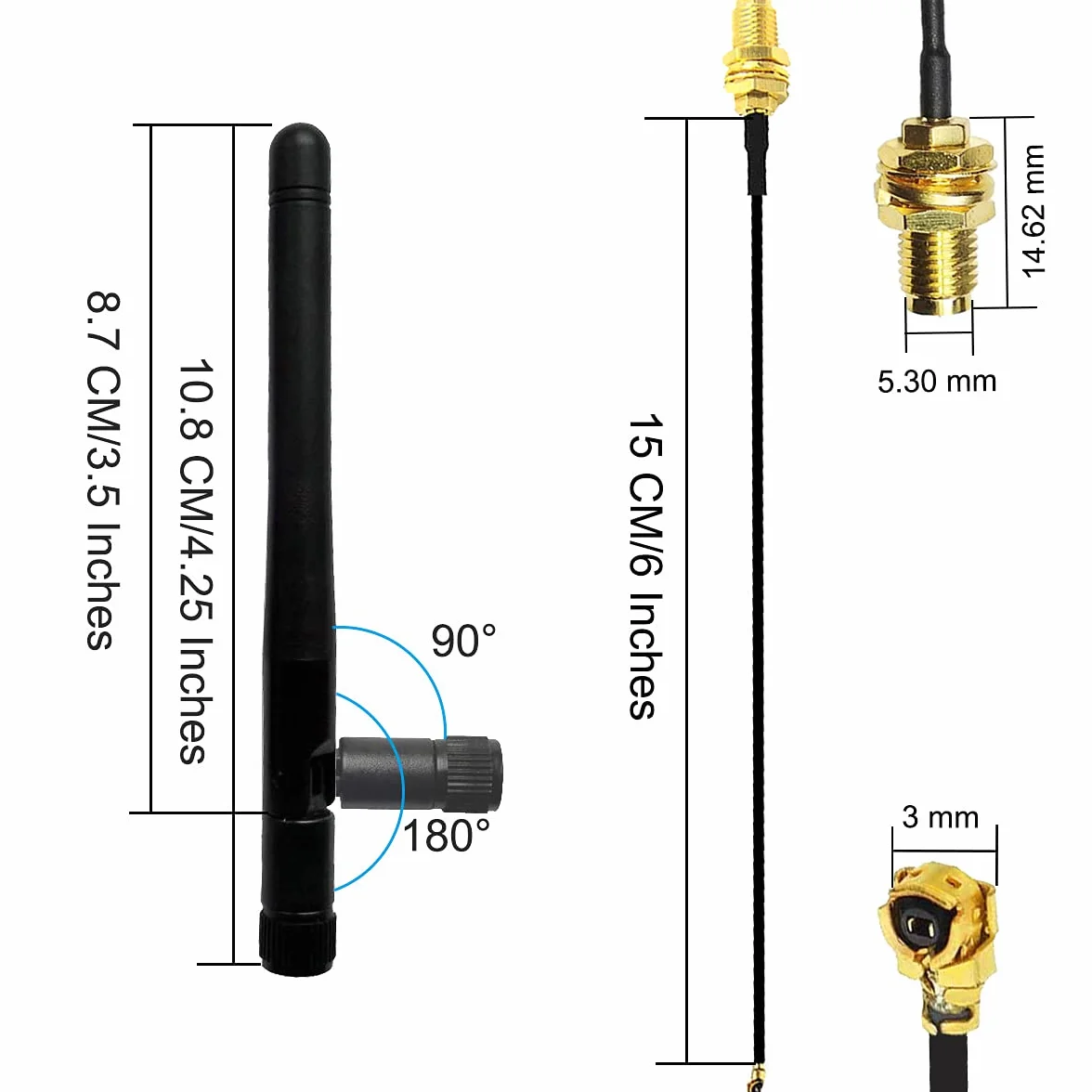 Antena WiFi Pigtail SMA męski kabel przedłużający U.FL IPEX IPX MHF MHF2 żeński 3dBi 2,4 GHz do routera