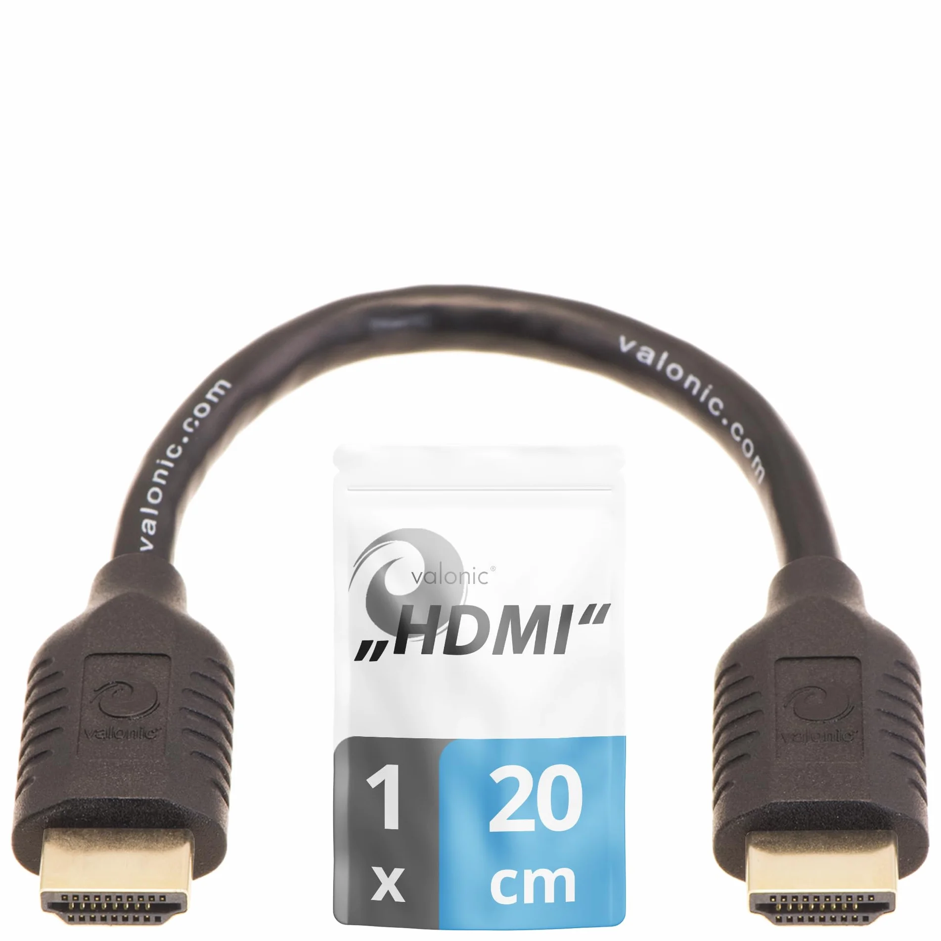 valonic Kabel HDMI krótki, 20 cm – 4 K, ARC, UHD, Full HD, Ethernet – czarny – kabel TV 0,2 m, kabel do monitora, krótki kabel HDMI do komputera lub przełącznika…