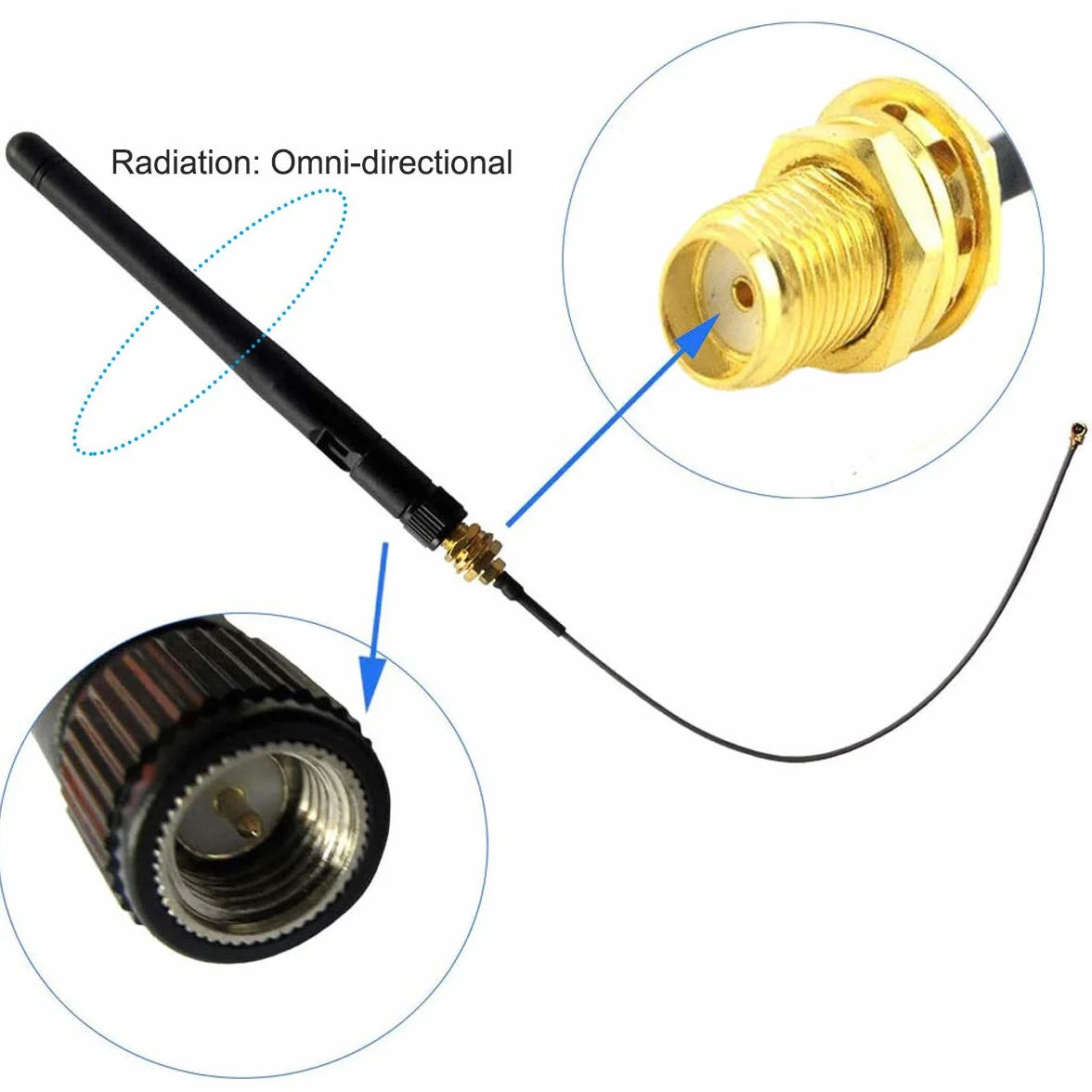 Antena WiFi Pigtail SMA męski kabel przedłużający U.FL IPEX IPX MHF MHF2 żeński 3dBi 2,4 GHz do routera