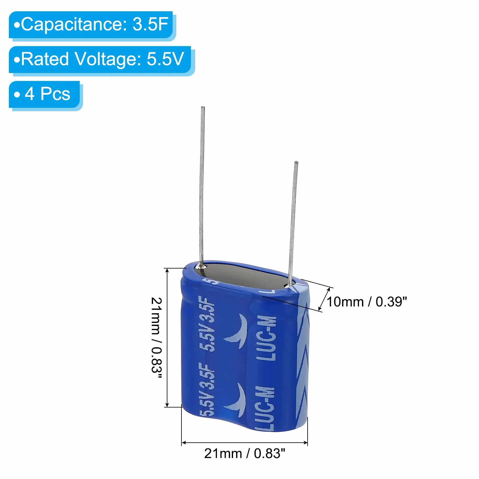 PATIKIL 4 sztuki 5,5 V 3,5 F superkondensator 0,83 x 0,39 x 0,83" aluminiowy superkondensatory typ nawijania magazynowanie energii do On Board Backup magazynowanie energii