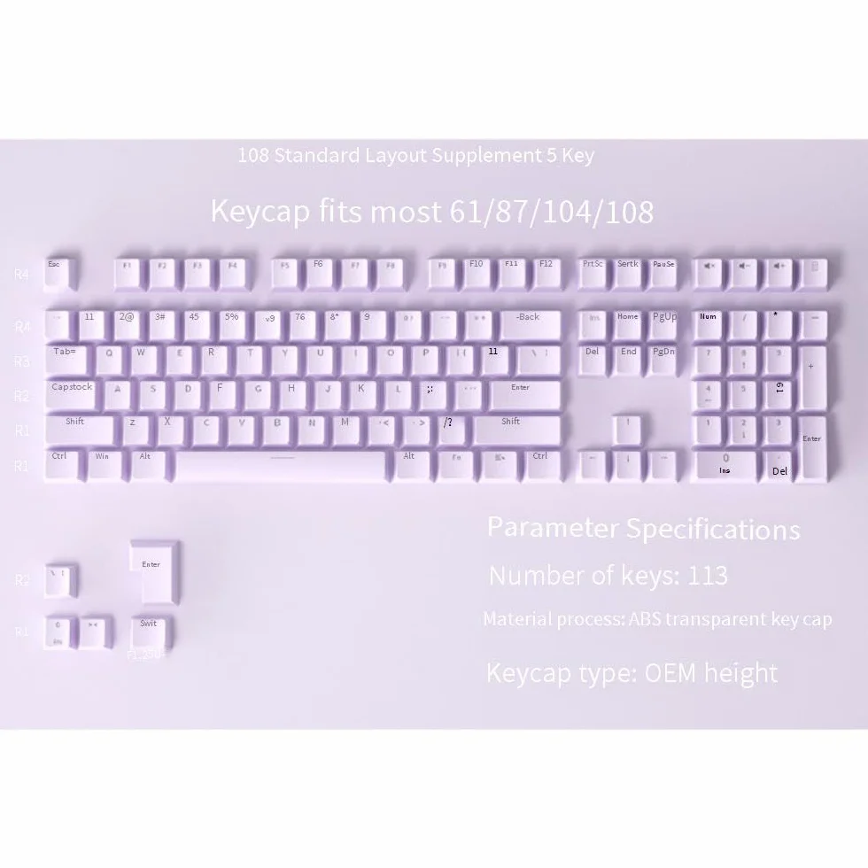 Nasadki na klawisze 104 Doubleshot ABS profil OEM do gier DIY klawiatura mechaniczna (fioletowe)