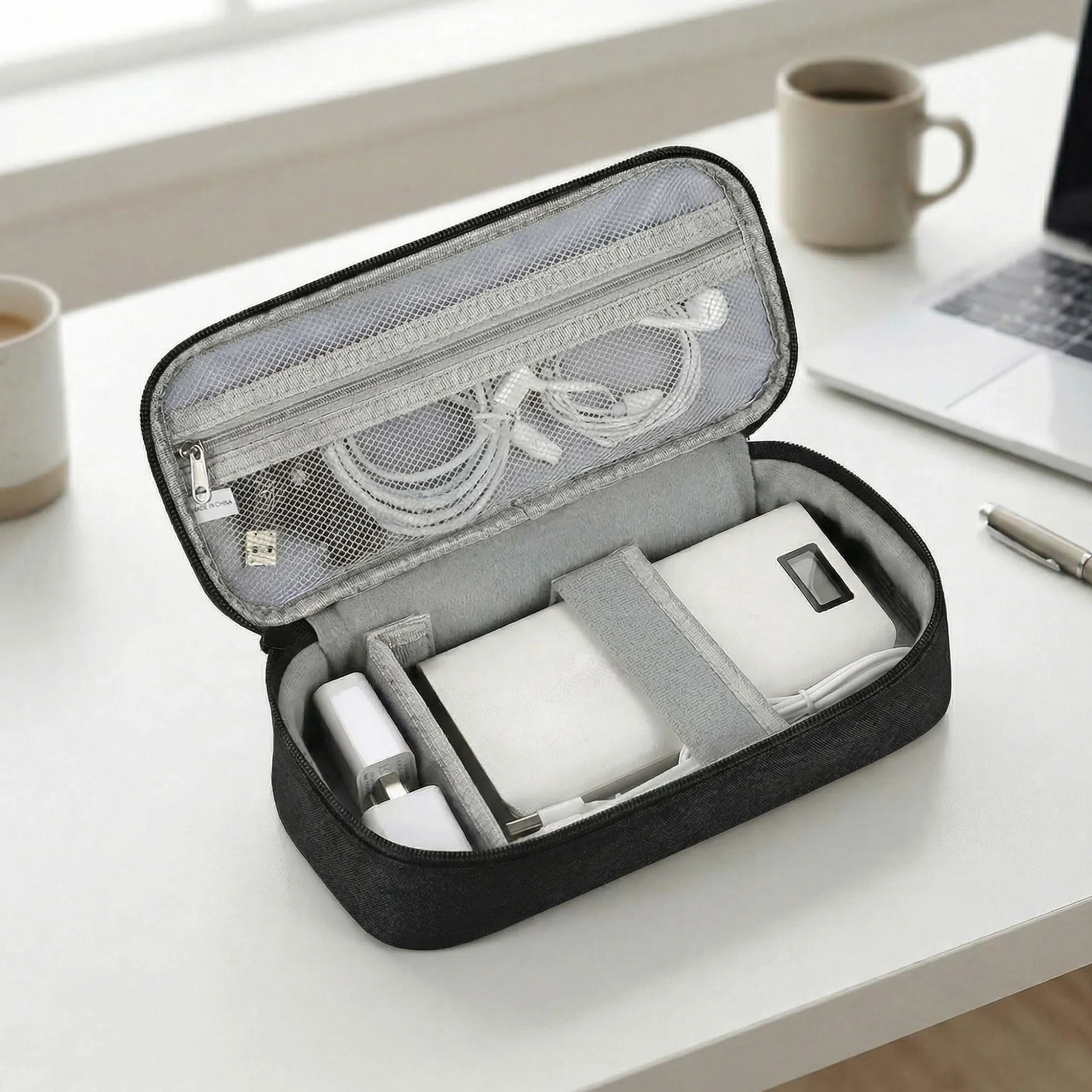 Travel Essentials Tech etui na elektronikę, organizer, etui ze zdejmowanymi przegrodami na ładowarki, kable i akcesoria, przenośne (czarne)