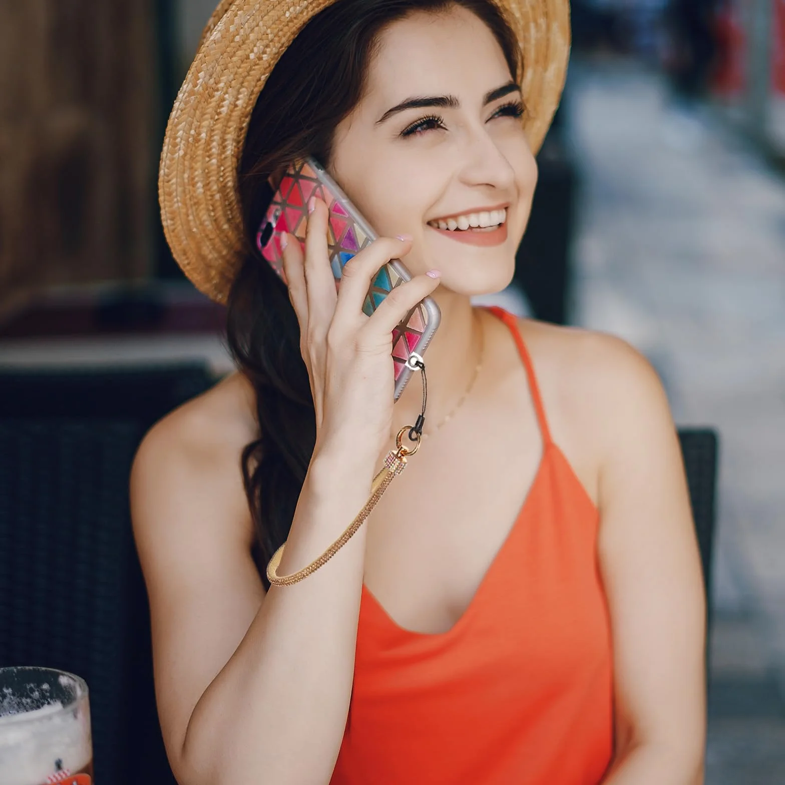 QUARKZMAN Uniwersalny pasek na telefon odpinany na nadgarstek brokat naszywka luksusowy sznurek rhinestone DIY biały
