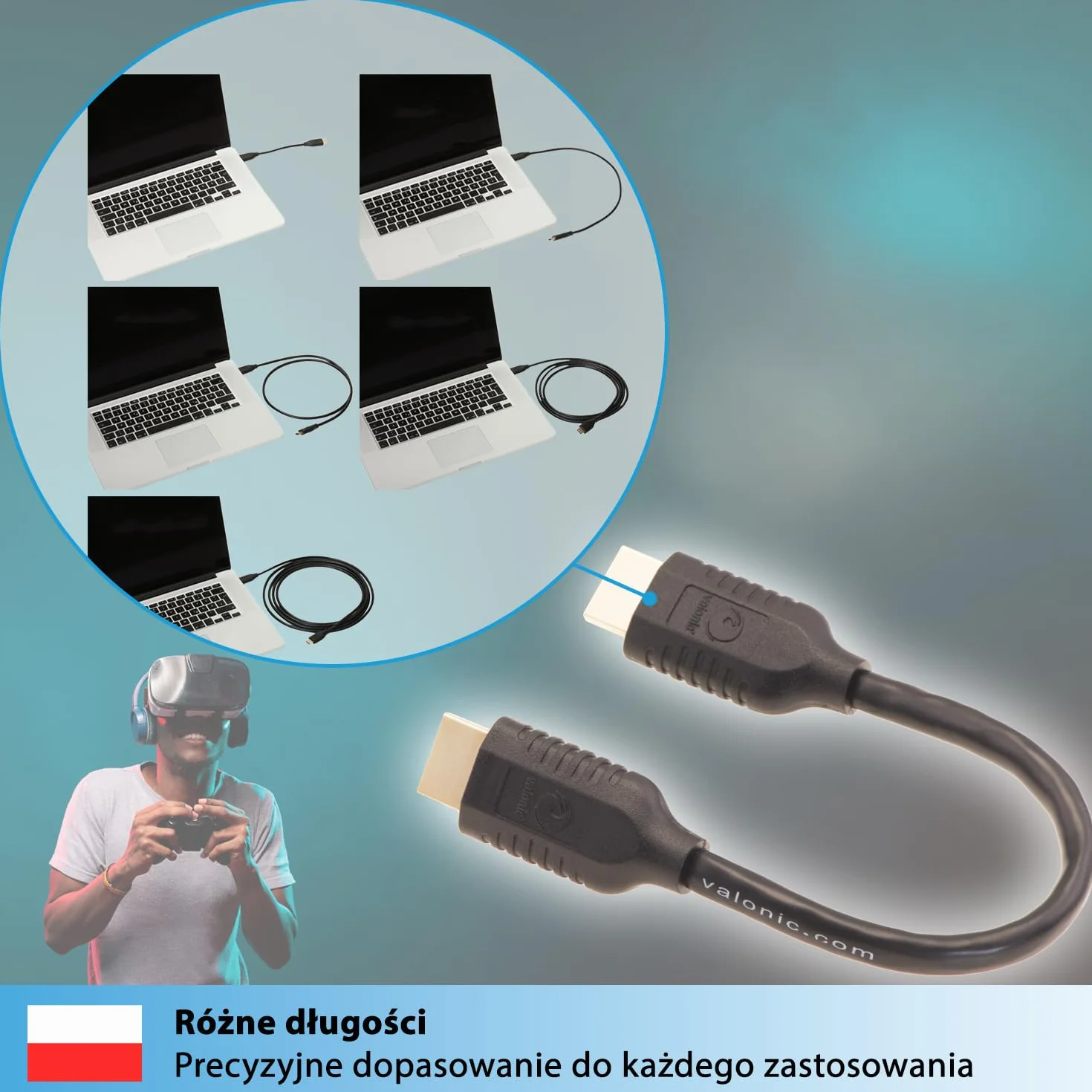 valonic Kabel HDMI krótki, 20 cm – 4 K, ARC, UHD, Full HD, Ethernet – czarny – kabel TV 0,2 m, kabel do monitora, krótki kabel HDMI do komputera lub przełącznika…