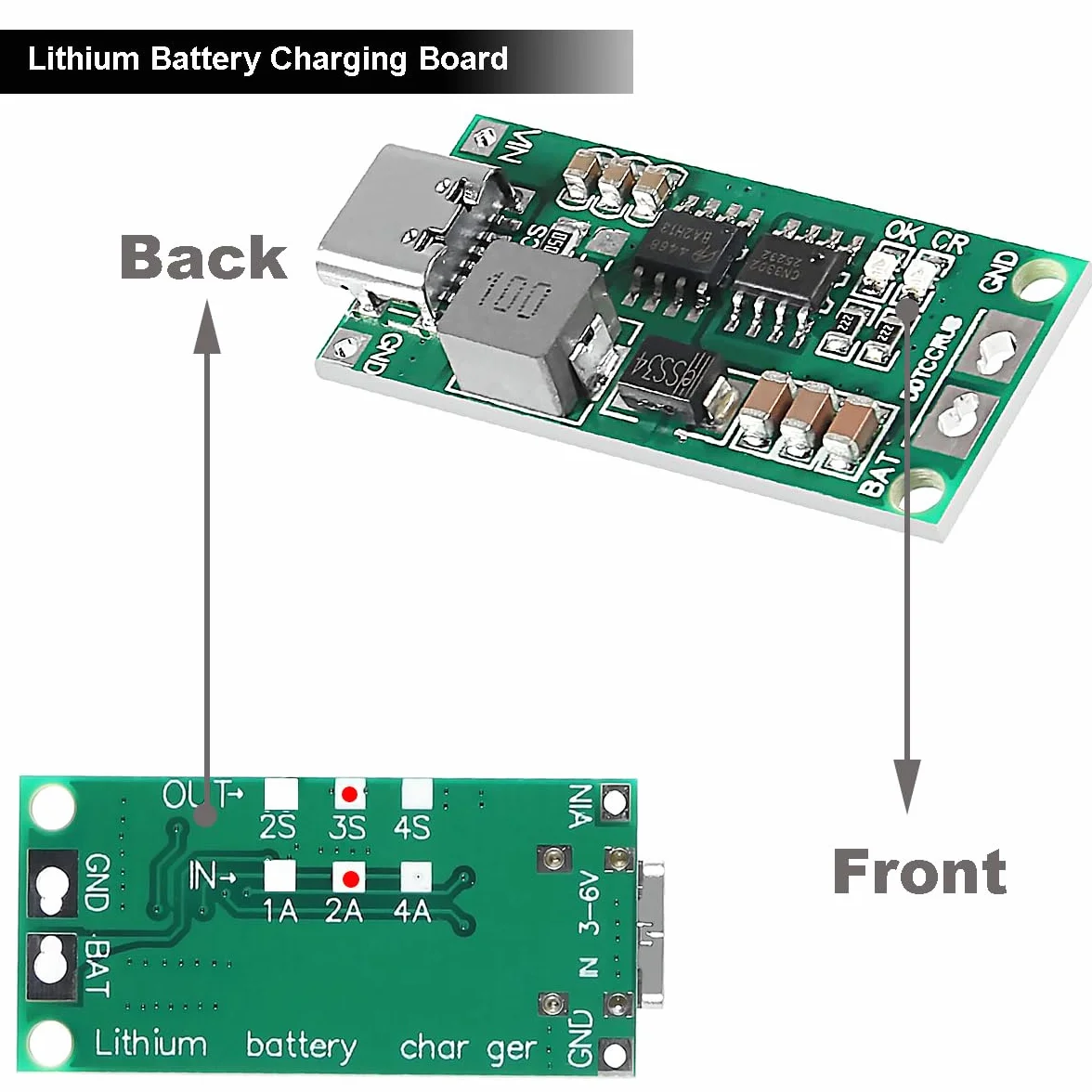 2 szt. 3S 2A Karta ładująca do baterii litowej USB typu C Moduł ochrony ładowarki 18650 12,6 V Przetwornica ciągu z kablem USB Type-C Czerwony i czarny