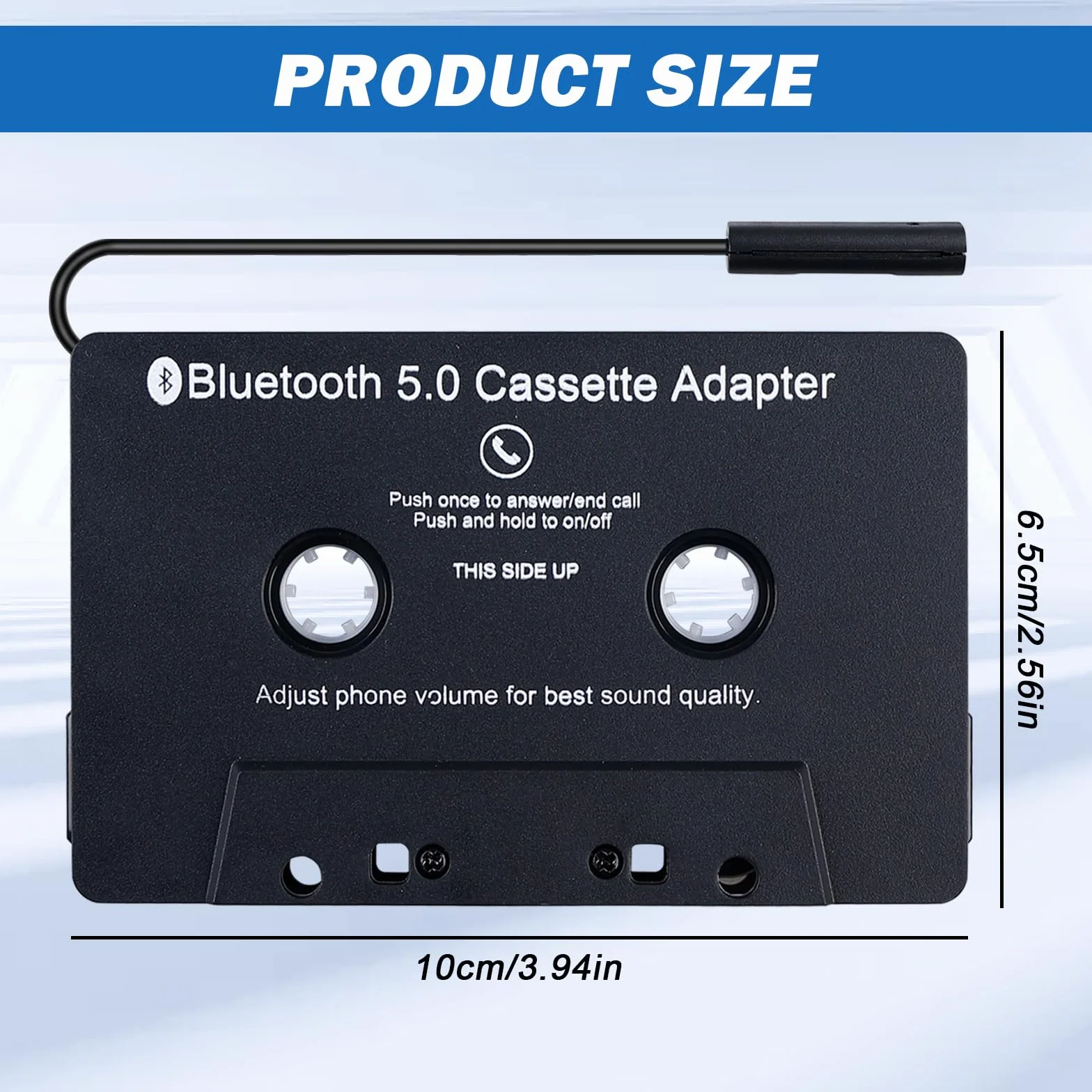 Sporgo Adapter kaset do radia samochodowego: Bluetooth 5.0 do odbiornika AUX, adapter samochodowy AUX, czarny