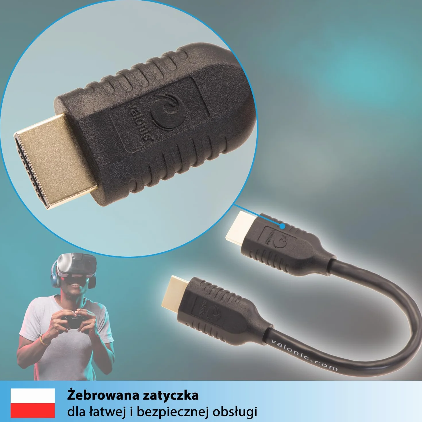 valonic Kabel HDMI krótki, 20 cm – 4 K, ARC, UHD, Full HD, Ethernet – czarny – kabel TV 0,2 m, kabel do monitora, krótki kabel HDMI do komputera lub przełącznika…