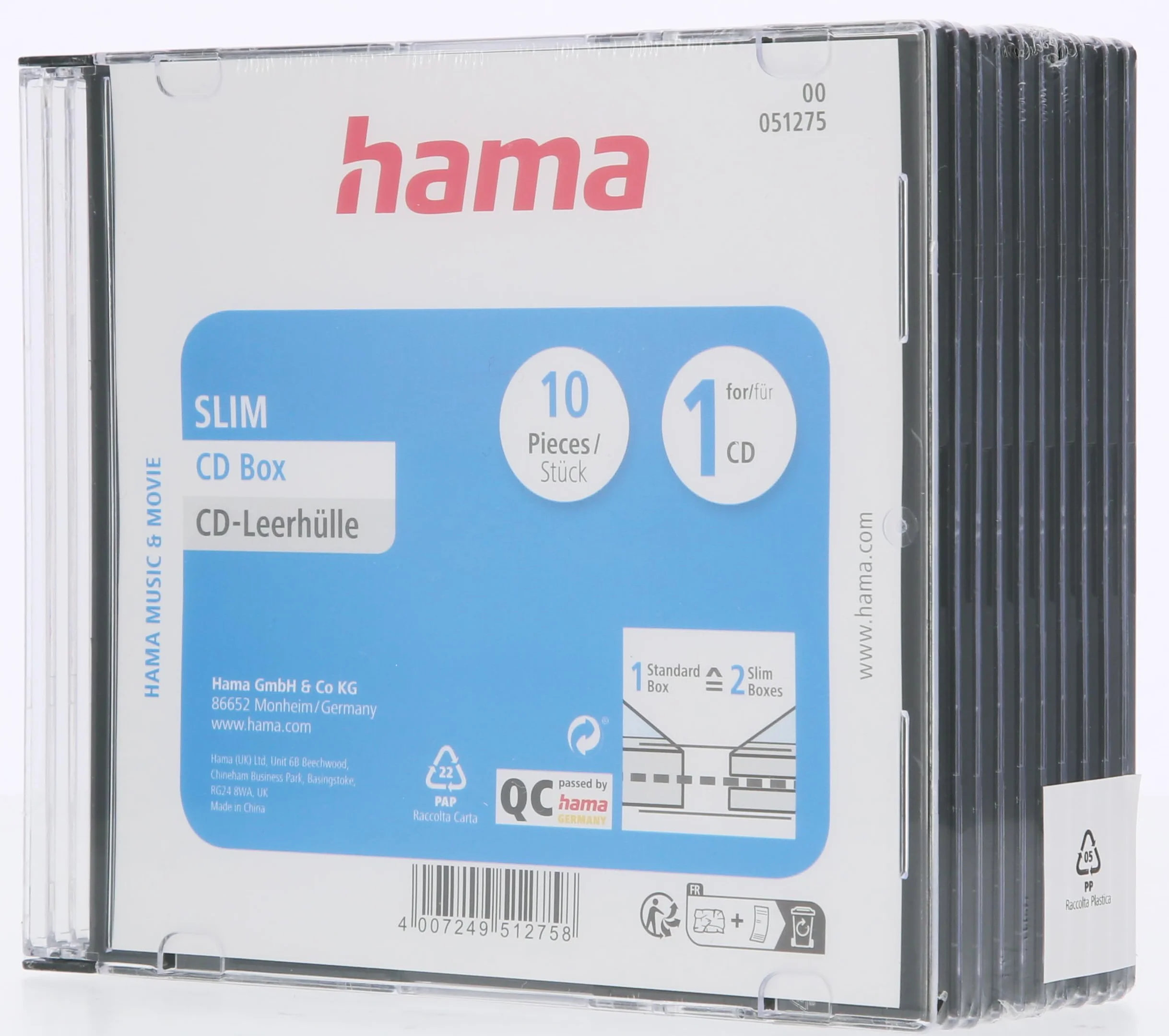 HAMA PUDEŁKO CD-SLIM STANDARD, 10 -PAK