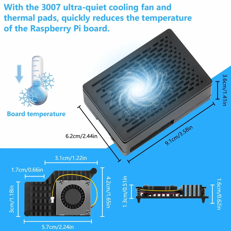 Aolso Raspberry Pi 5 Case z oficjalnym wentylatorem Active Cooler, ABS, siatka chłodząca obudowa do 4GB 8GB (czarny)